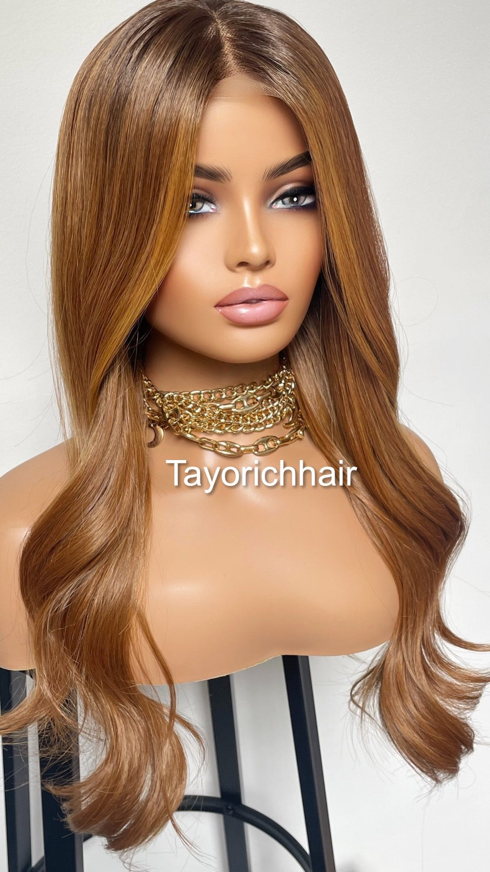 Ginger Auburn Synthetic Lace Wig With Dark Roots/ 20 Inches Soft Hair Luxury Synthetic Wig For Women Hairloss Alopecia/13x4 Lace Middle Part