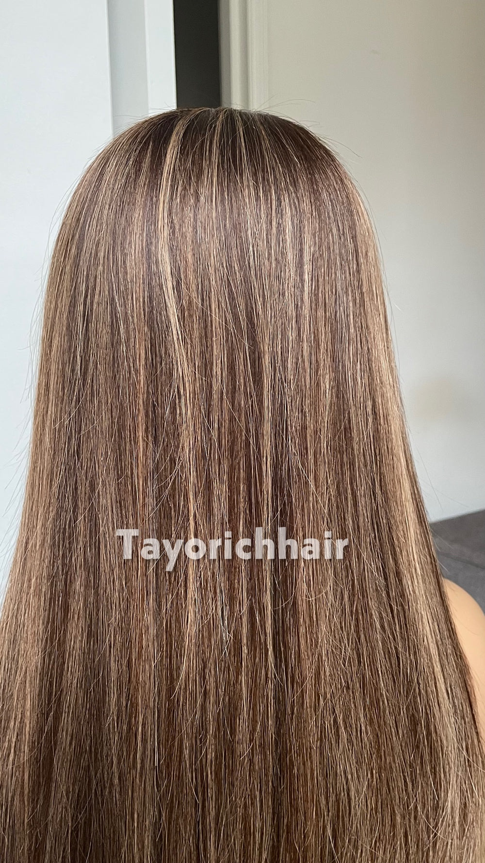 18-Inch Dark Brown & Blonde Human Hair Wig – 13x4 HD Lace Frontal