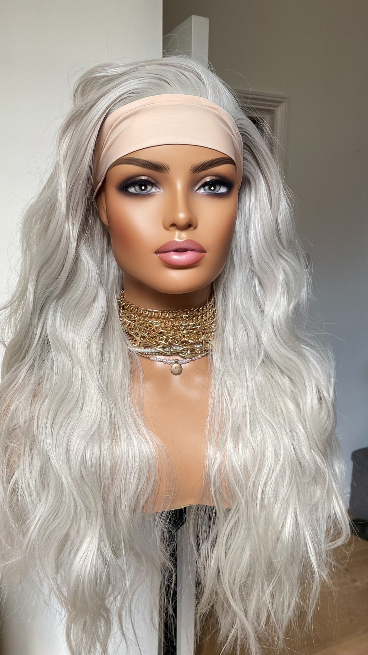 Ponytail Glueless Wig/ No Lace/ Headband Wig For Women/ Updo Synthetic Wig