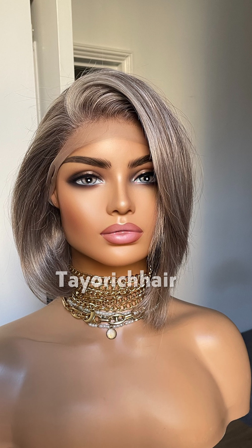 Grey Bob Wig | 10” Straight Heat-Safe Synthetic Lace Front Wig | Tayorichhair