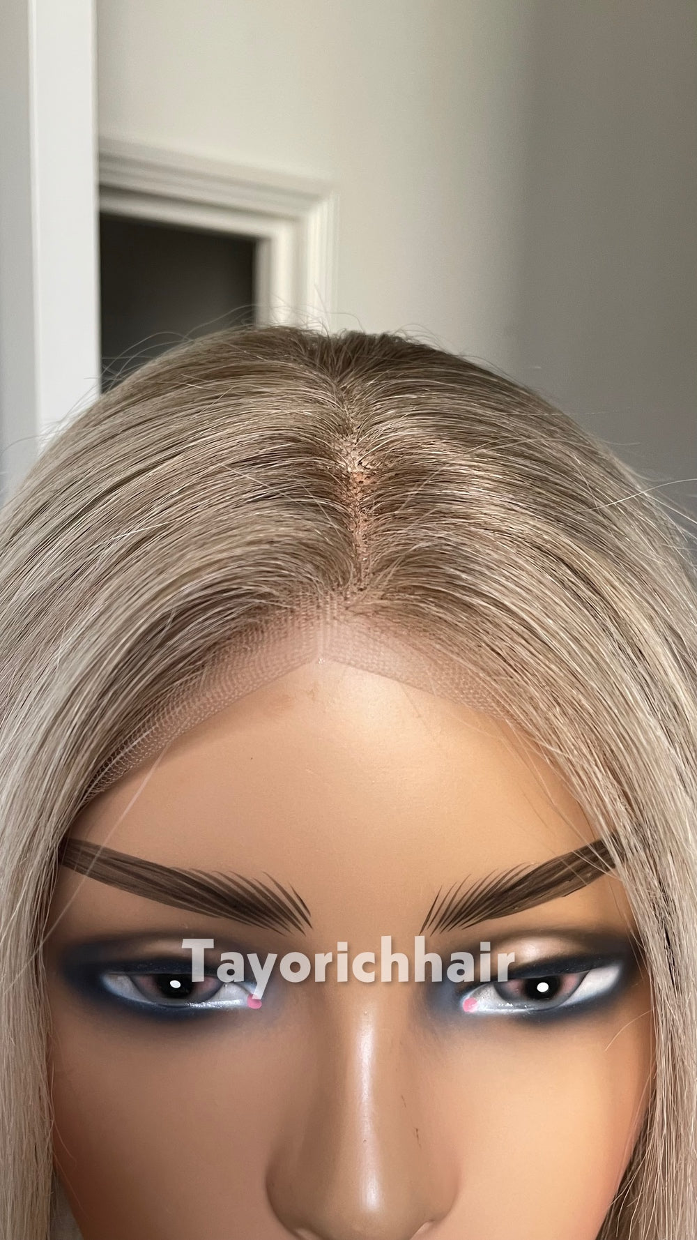 TayoRichHair 13x4 HD Lace Front Ash Platinum Blonde Straight Wig – 100% Human Hair (24 Inch, 200% Density, Dark Roots, Average Cap)