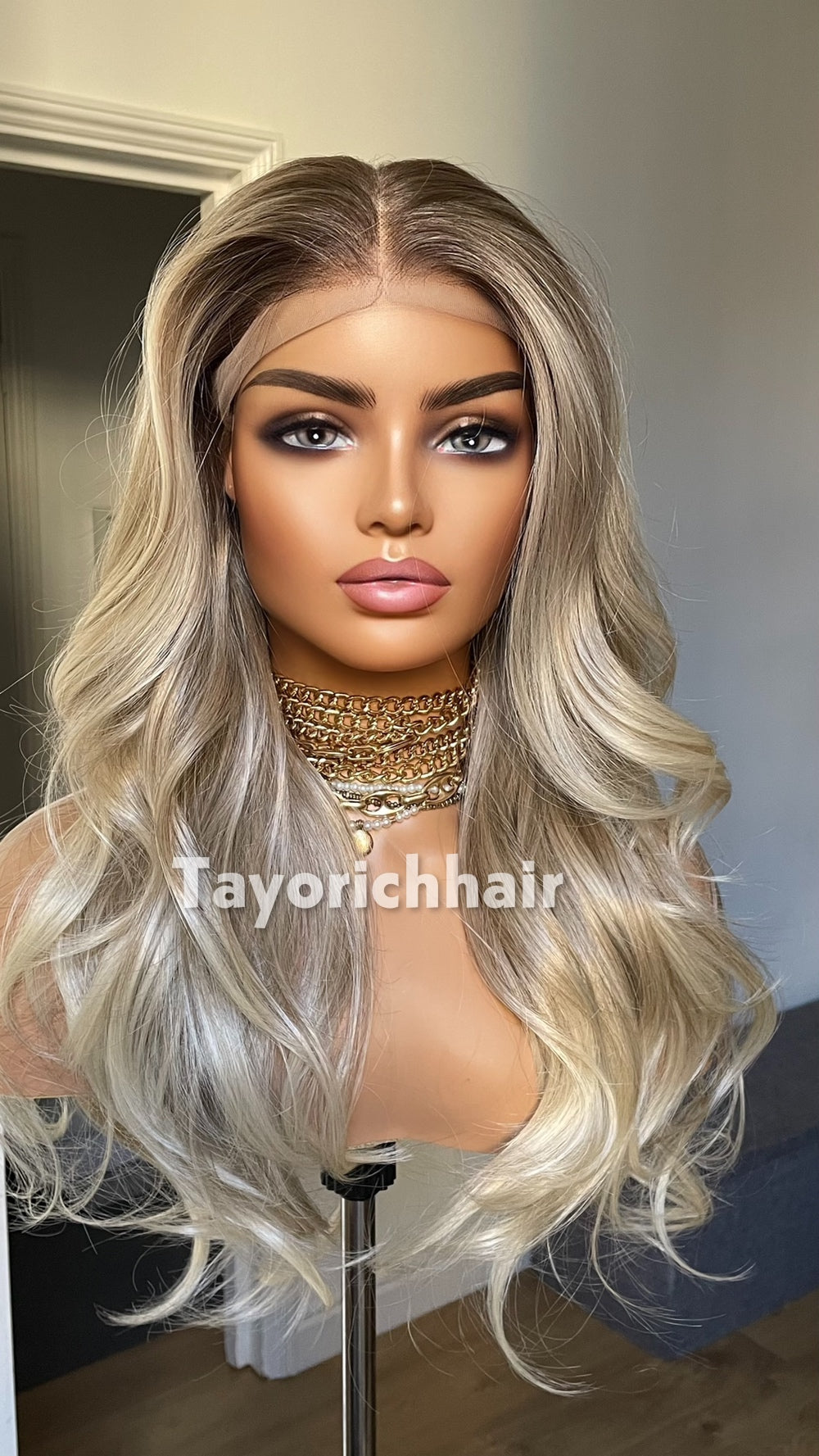 Medium Ash Blonde Wig with Soft Highlights | 22” Layered Wavy Lace Front Wig | Natural Looking Glueless Wig | Tayorichhair