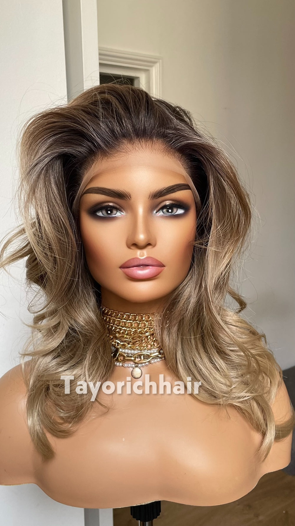 Mushroom Blonde Synthetic Lace Front Wig | 14 Inch Wavy Synthetic