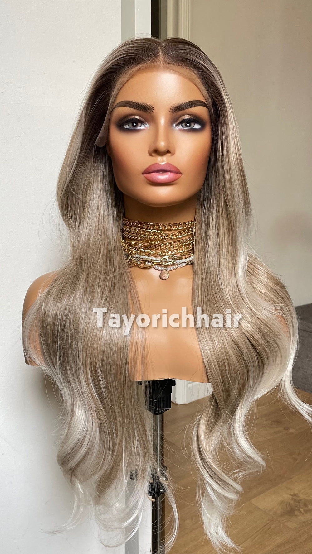 Dark Ash Blonde Wig With Highlights; Heat Safe Synthetic