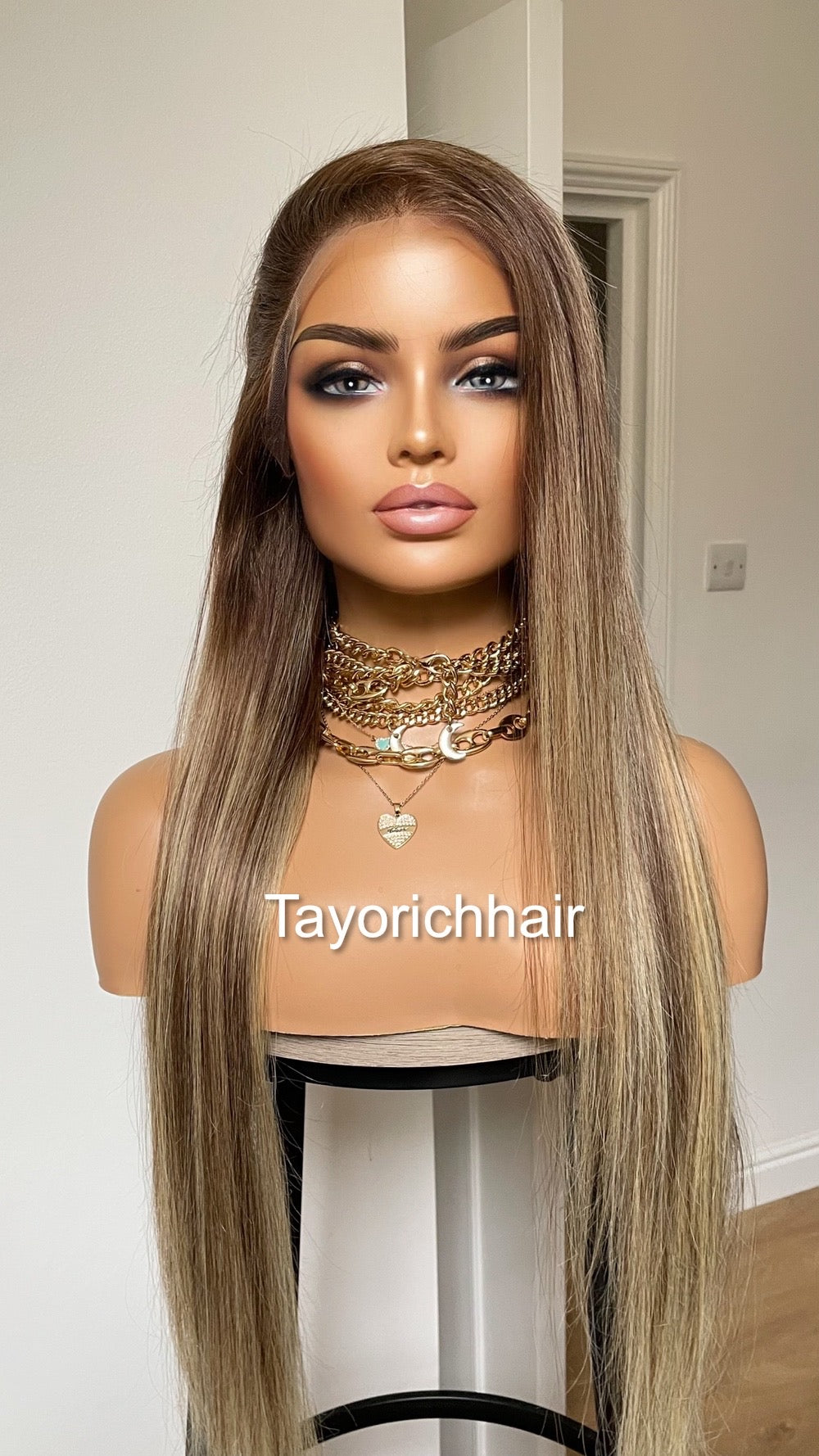 Ombre Balayage Brazilian Human Hair Wig•13x4 HD Lace Wig•Dark Brown Roots 26 Inches Long Straight Hair Wig•Ready To Ship Wig For Hairloss