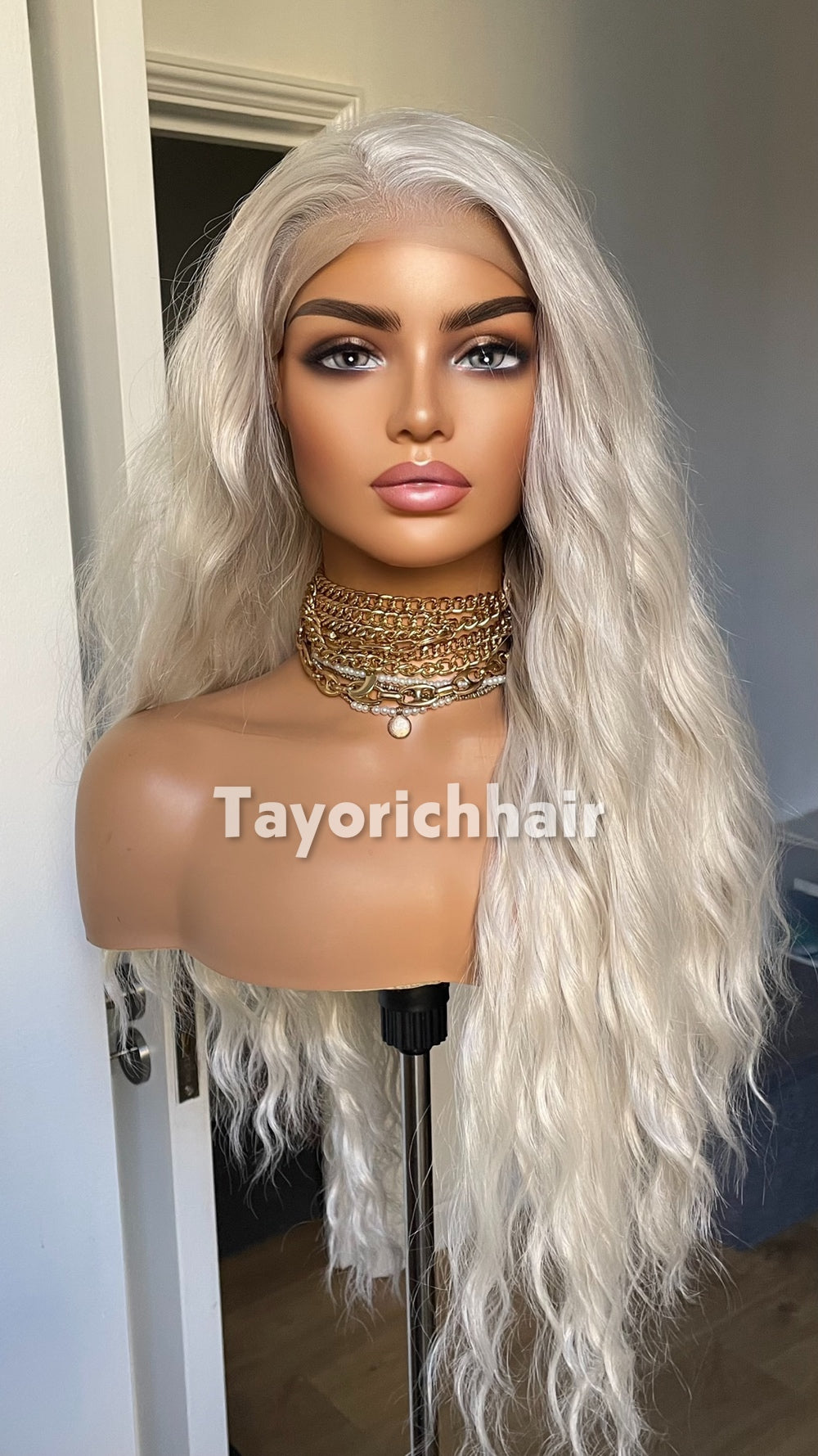 Tayorichhair Icy Platinum Blonde Loose Curls Wig – 24" Heat Safe Synthetic