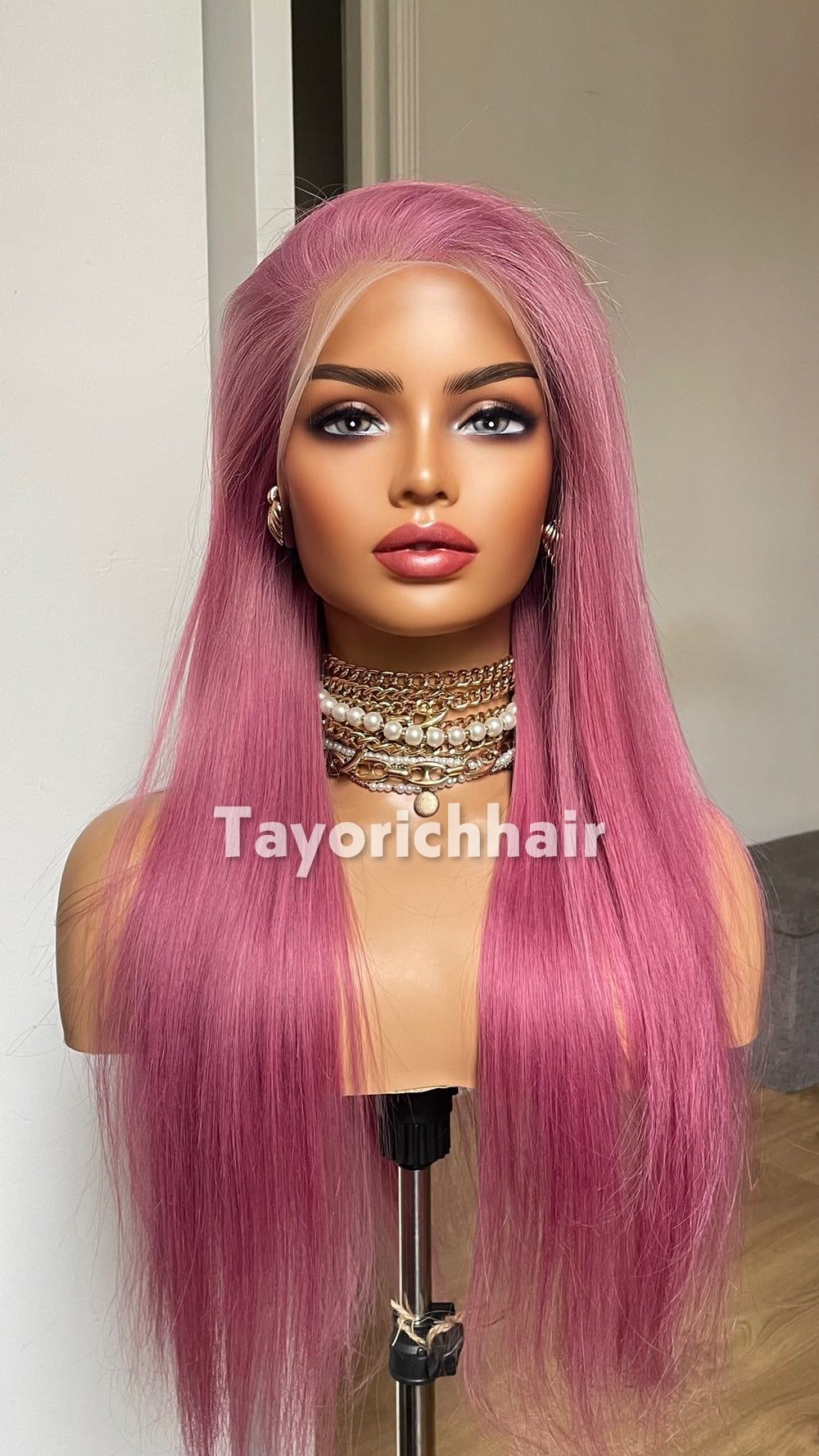 22-Inch Pastel Pink Straight Human Hair Wig – 13x4 Lace, 150% Density