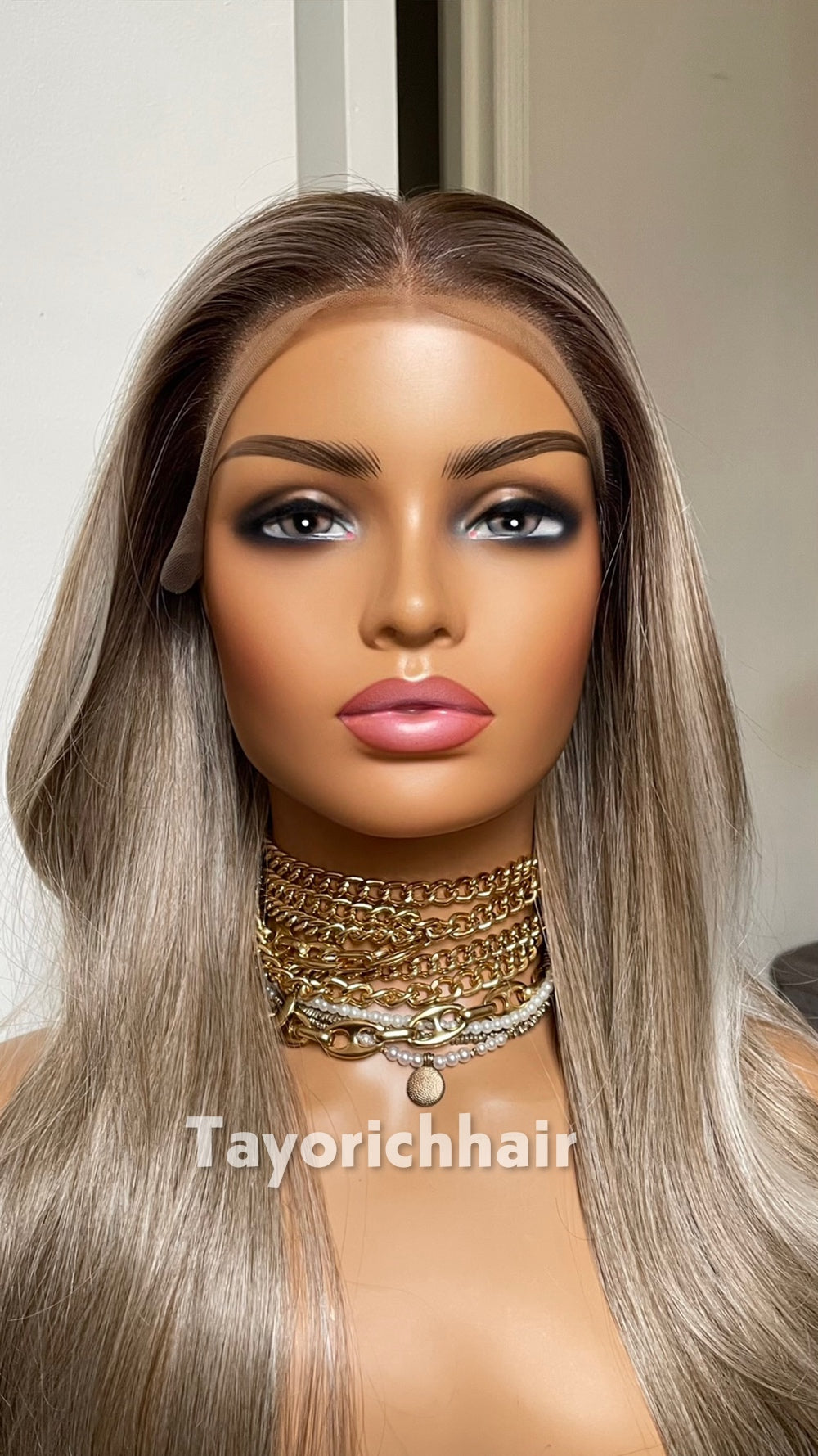 Dark Ash Blonde Wig With Highlights; Heat Safe Synthetic