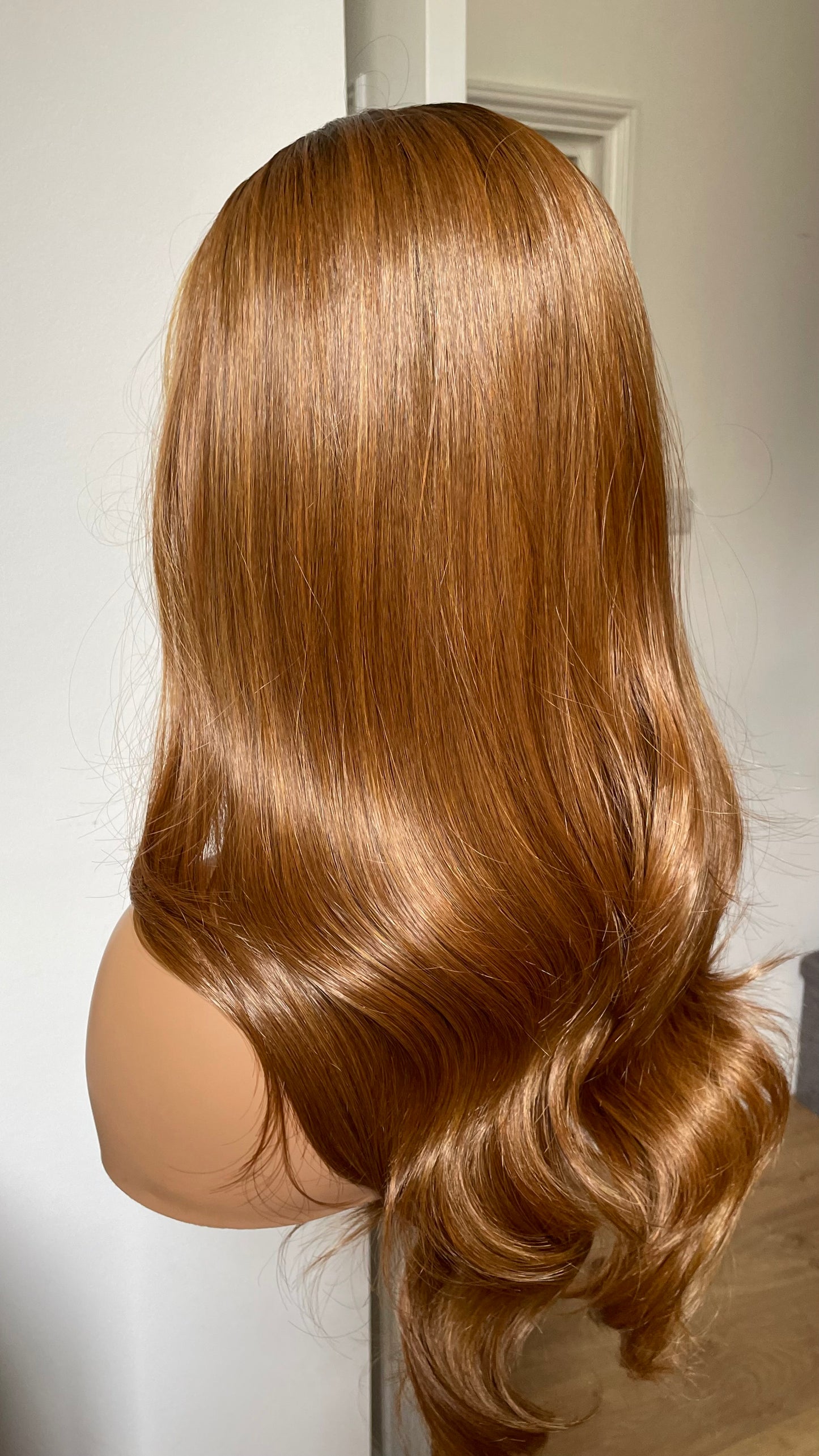 Ginger Synthetic Lace Front Wig With Highlights; Dark Roots, Wavy Hair
