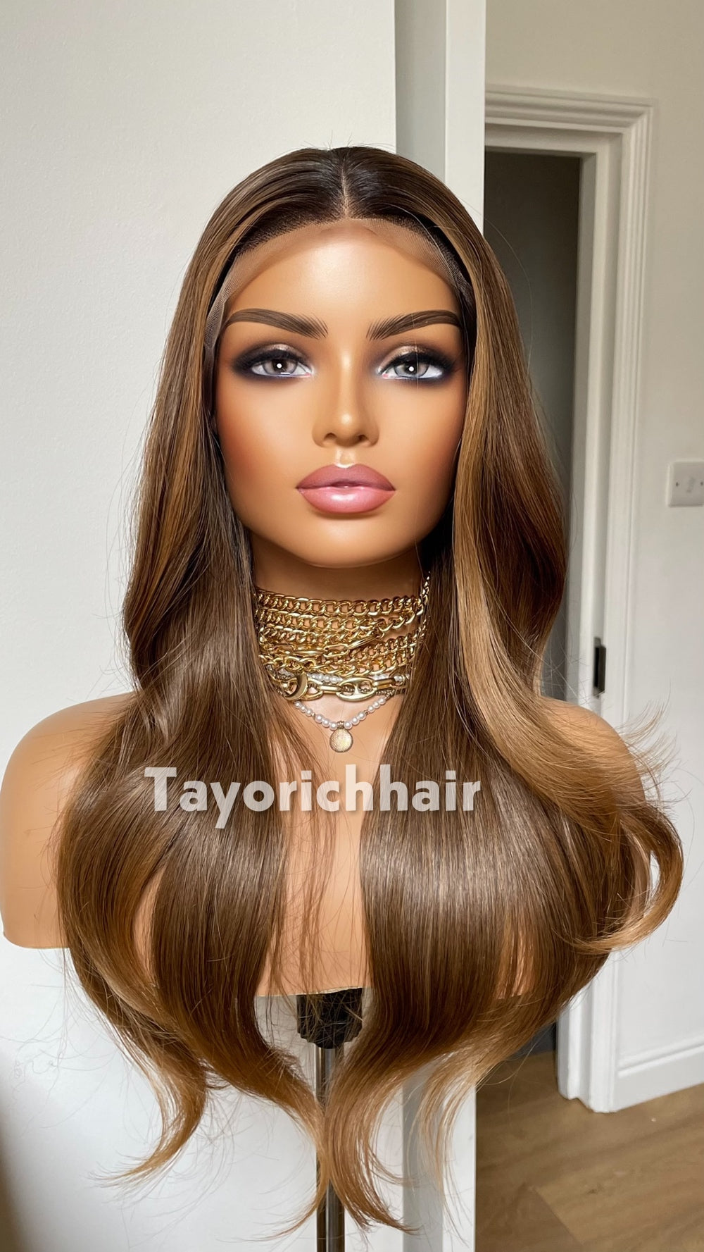 Mixed Caramel Brown Heat Safe Synthetic Lace Front Wig | 20” Wavy Wig | 13x4 Transparent Lace | Middle Part | Tayorichhair