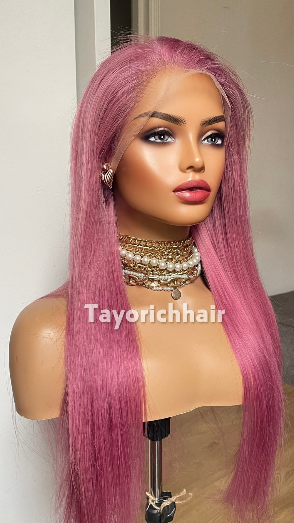 22-Inch Pastel Pink Straight Human Hair Wig – 13x4 Lace, 150% Density