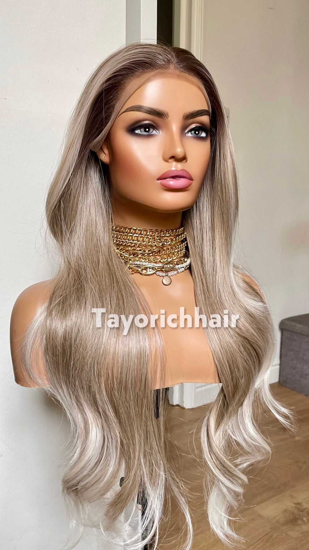 Dark Ash Blonde Wig With Highlights; Heat Safe Synthetic