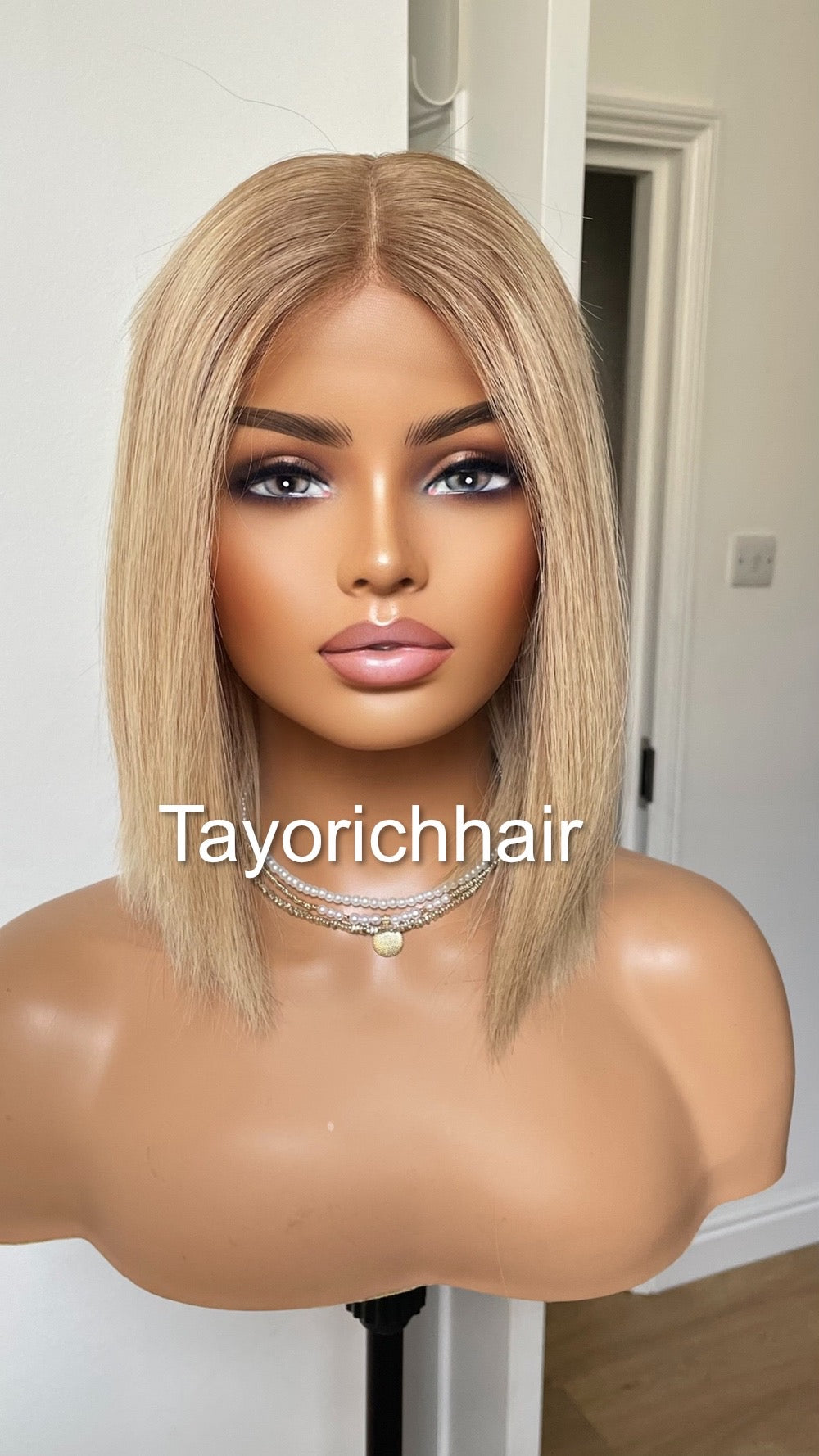Bob Real Hair Wig/ Ash Blonde Front  Top Wig With Dark Brown Roots/ European Hair Wig