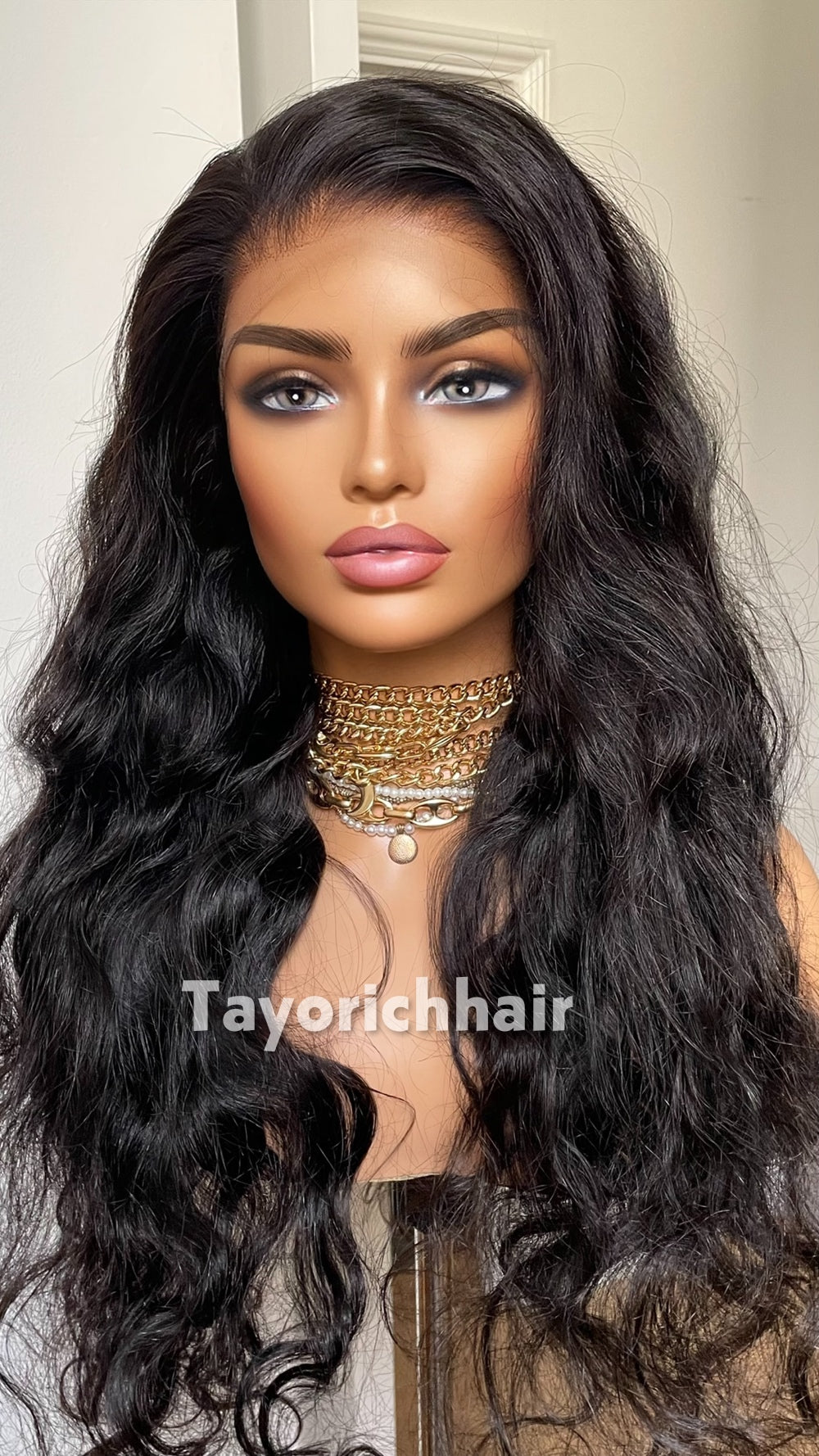 TayoRichHair 13x4 HD Lace Front Loose Wavy Wig – 100% Human Hair (22 Inch, 180% Density, Color 1B, Small Cap, Glueless Fit)