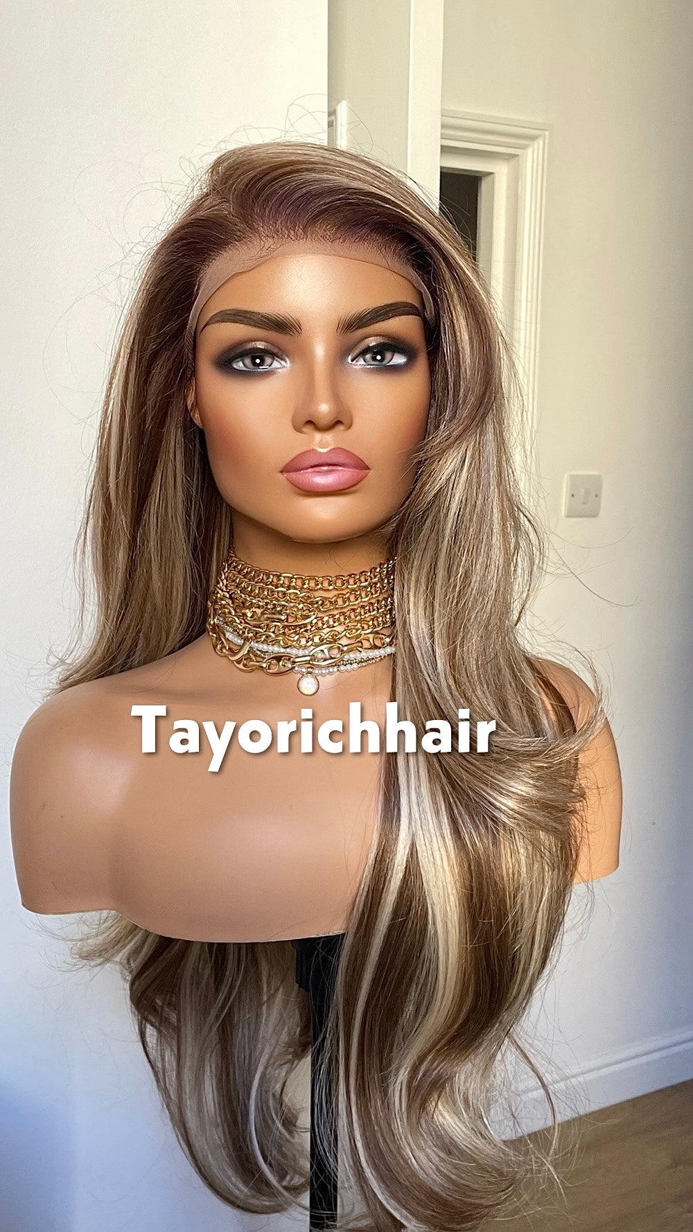 Mixed Blonde And Brown Lace Front Wig; Layered 24 Inch, Pre Plucked Hairline