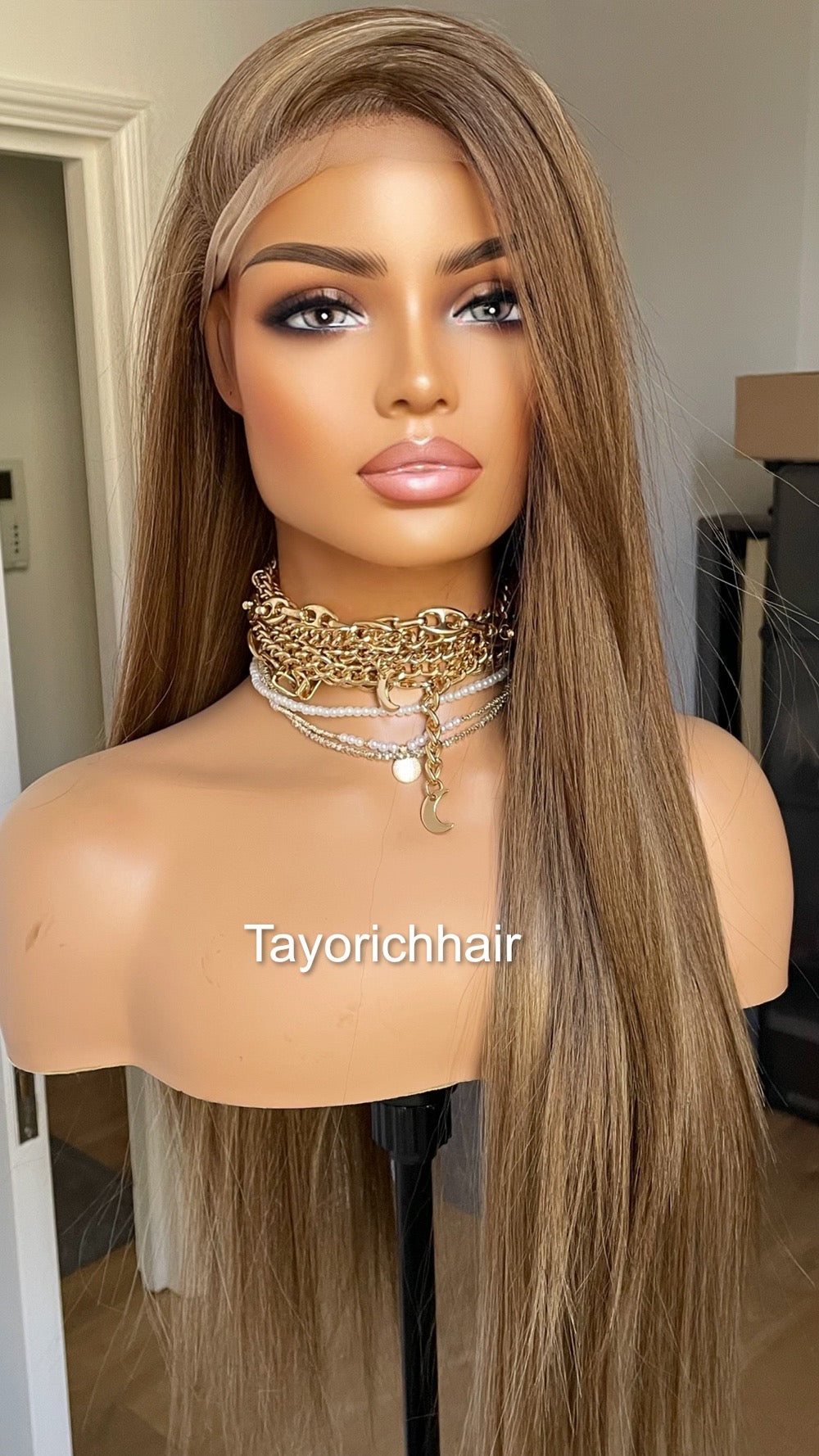 Dark Ash Brown Synthetic Lace Frontal Wig/13 by 6 Lace Frontal/Long Straight Lace Wig/Dark Ash Brown Wig With Mild Highlights/Tayorichhair