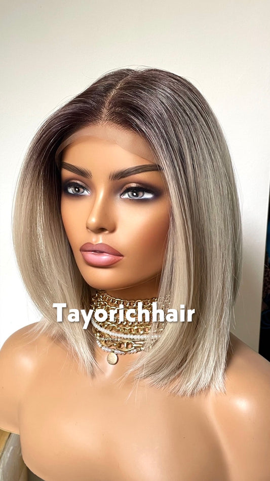Blonde Bob Synthetic Lace Frontal Wig With Dark Roots