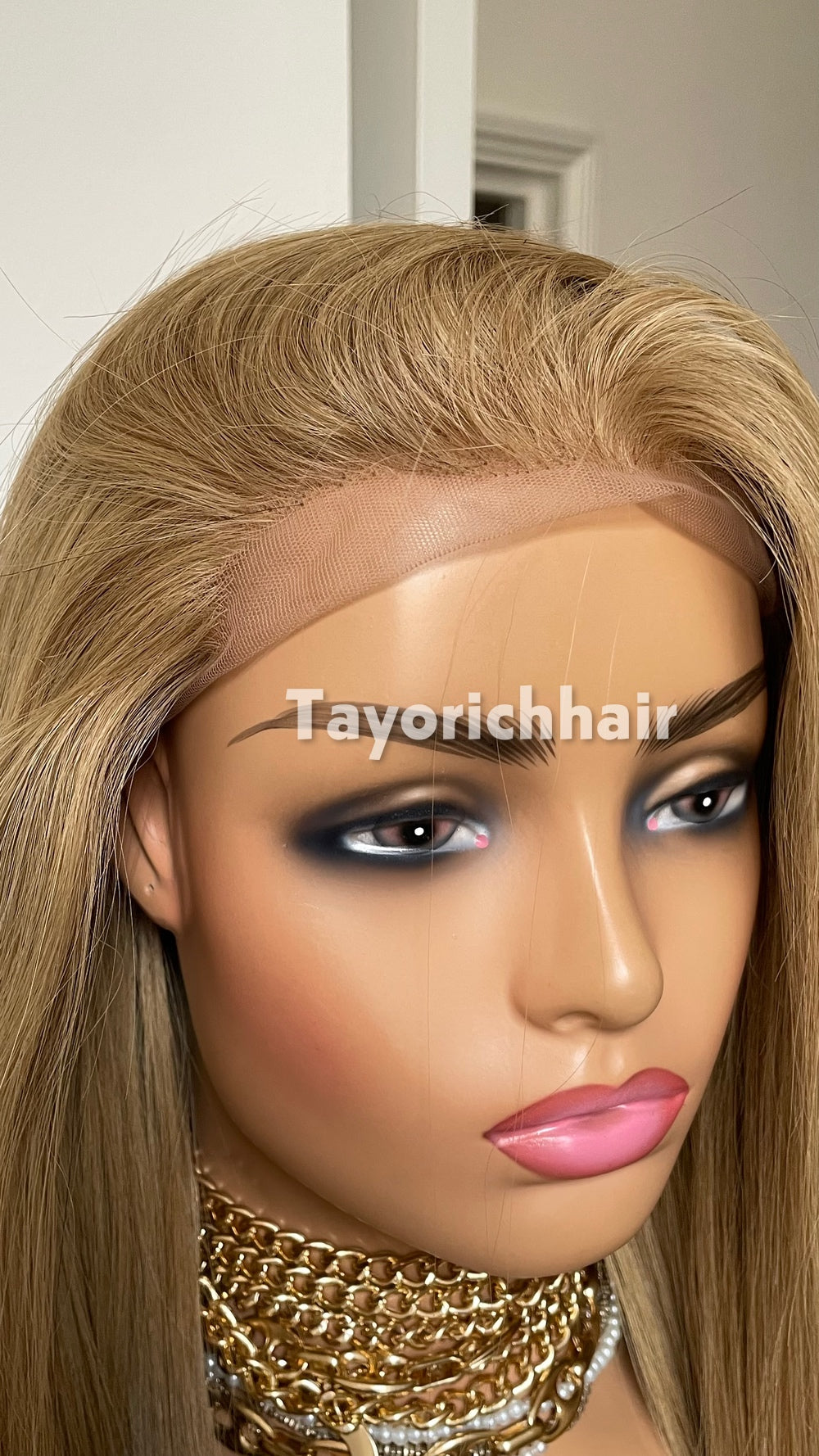 Golden Ash Blonde Human Hair Wig | 18” Straight