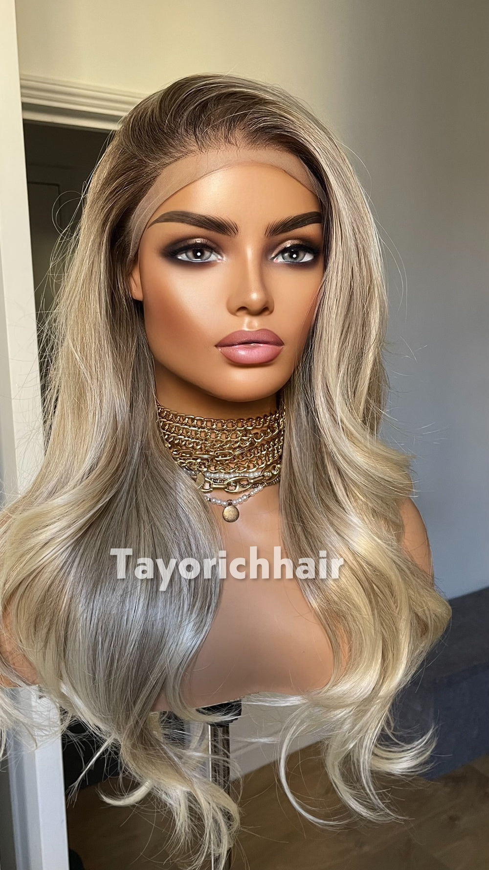 Medium Ash Blonde Wig with Soft Highlights | 22” Layered Wavy Lace Front Wig | Natural Looking Glueless Wig | Tayorichhair