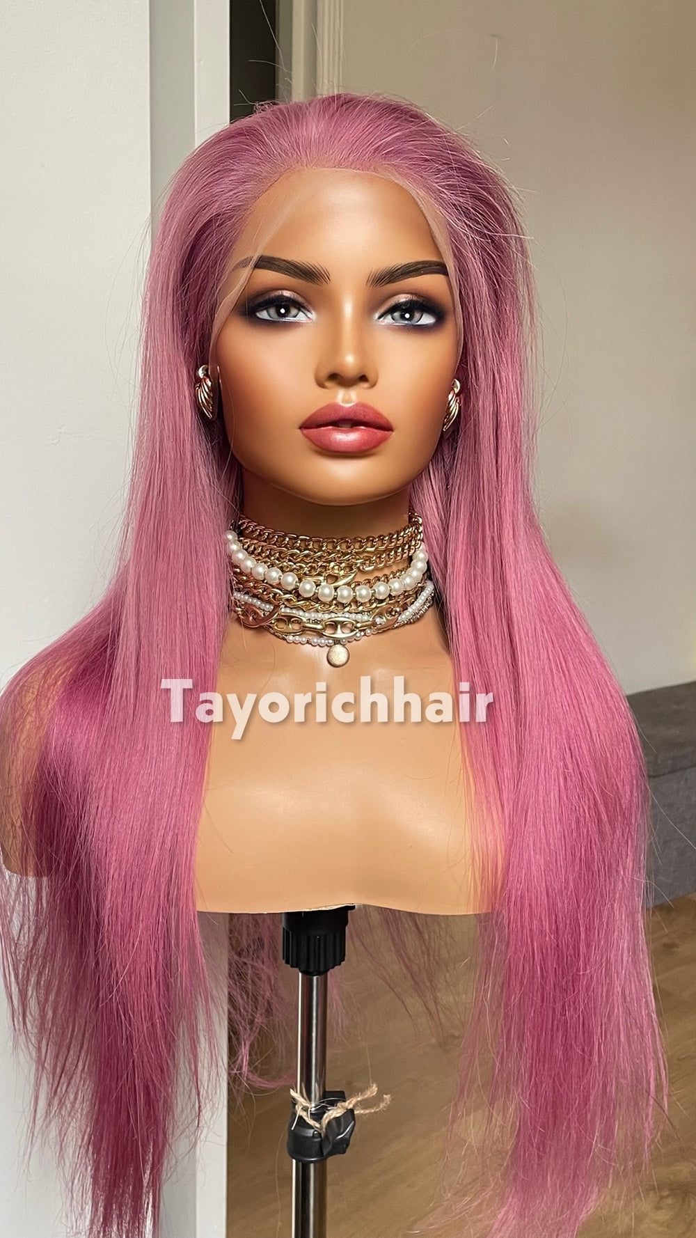22-Inch Pastel Pink Straight Human Hair Wig – 13x4 Lace, 150% Density