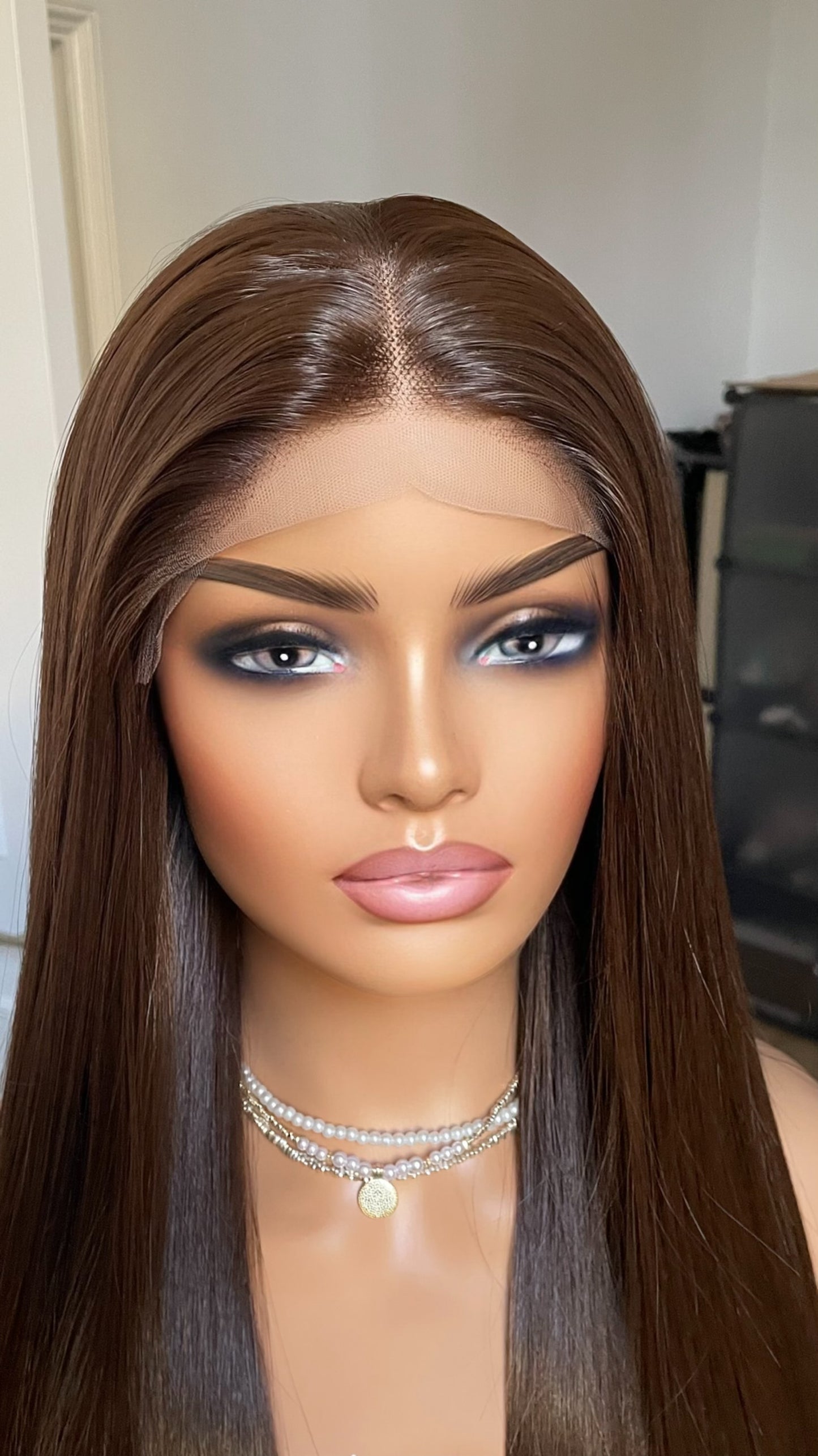Dark Brunette Brown Lace Front Straight Wig For Women Natural Looking 13x3 Lace Front Wig With Realistic Hair Line Heat Friendly Synthetic