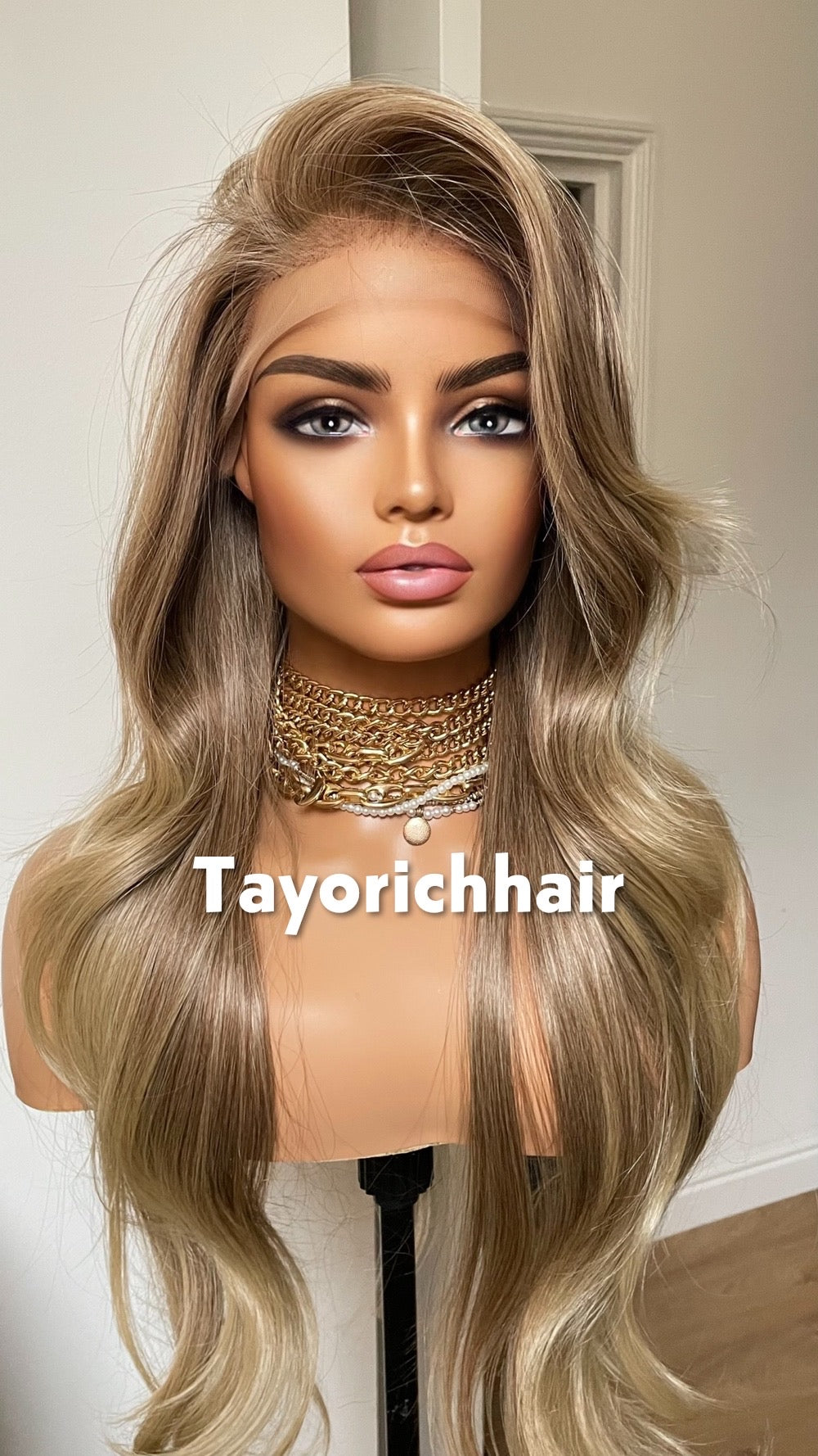 Ash Blonde Heat Safe Synthetic Lace Front Wig | 24” Layered | 13x6 Transparent Lace | Glueless | Tayorichhair