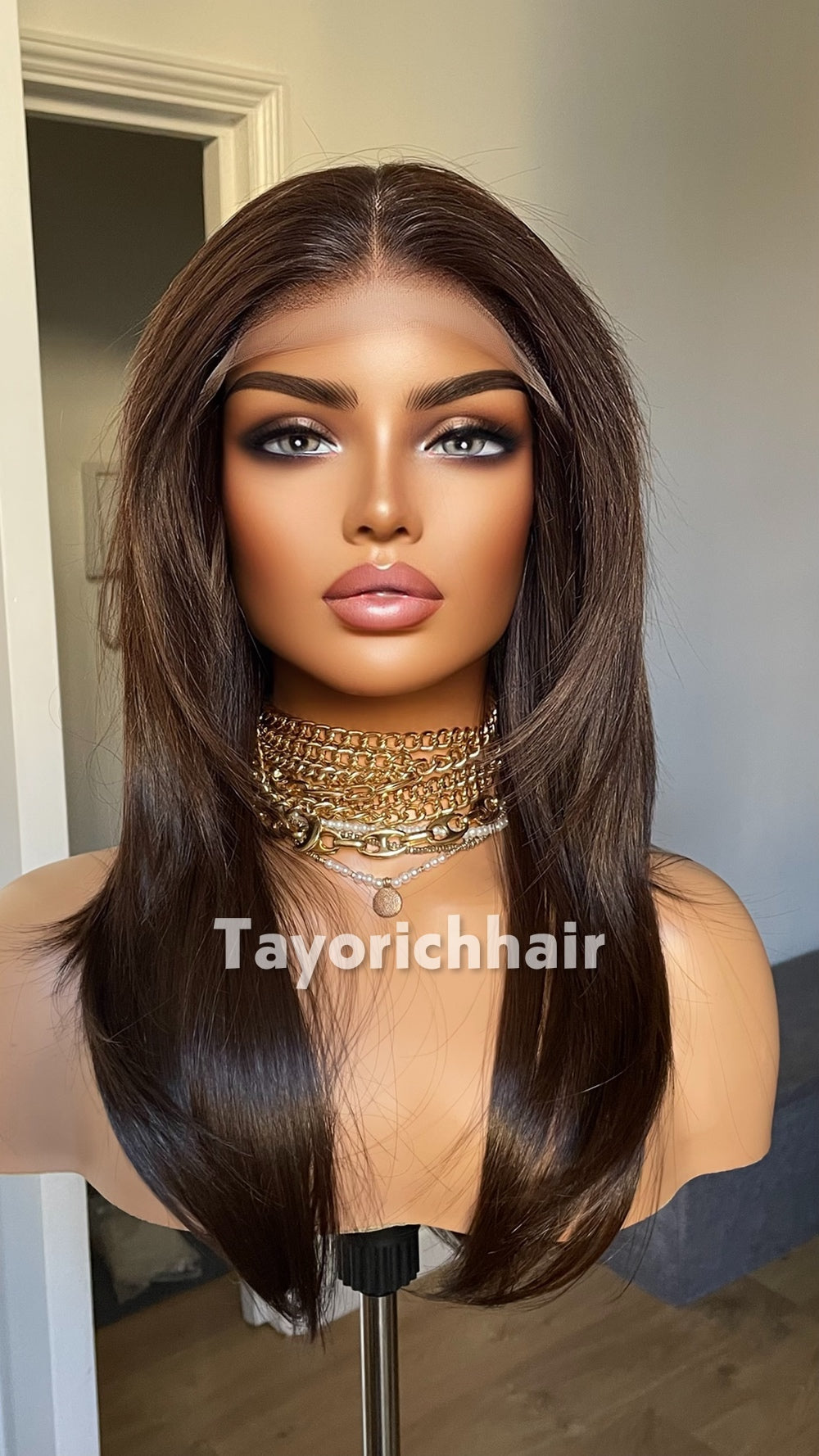 Dark Brown 18” Feathered Layer Wig | Lightweight Lace Front