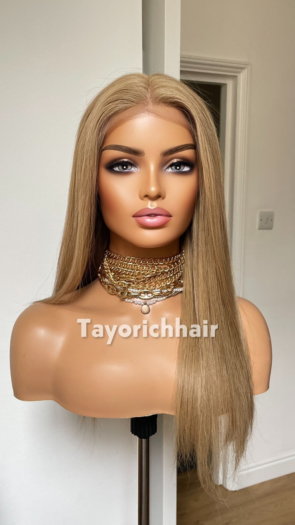 Golden Ash Blonde Human Hair Wig | 18” Straight