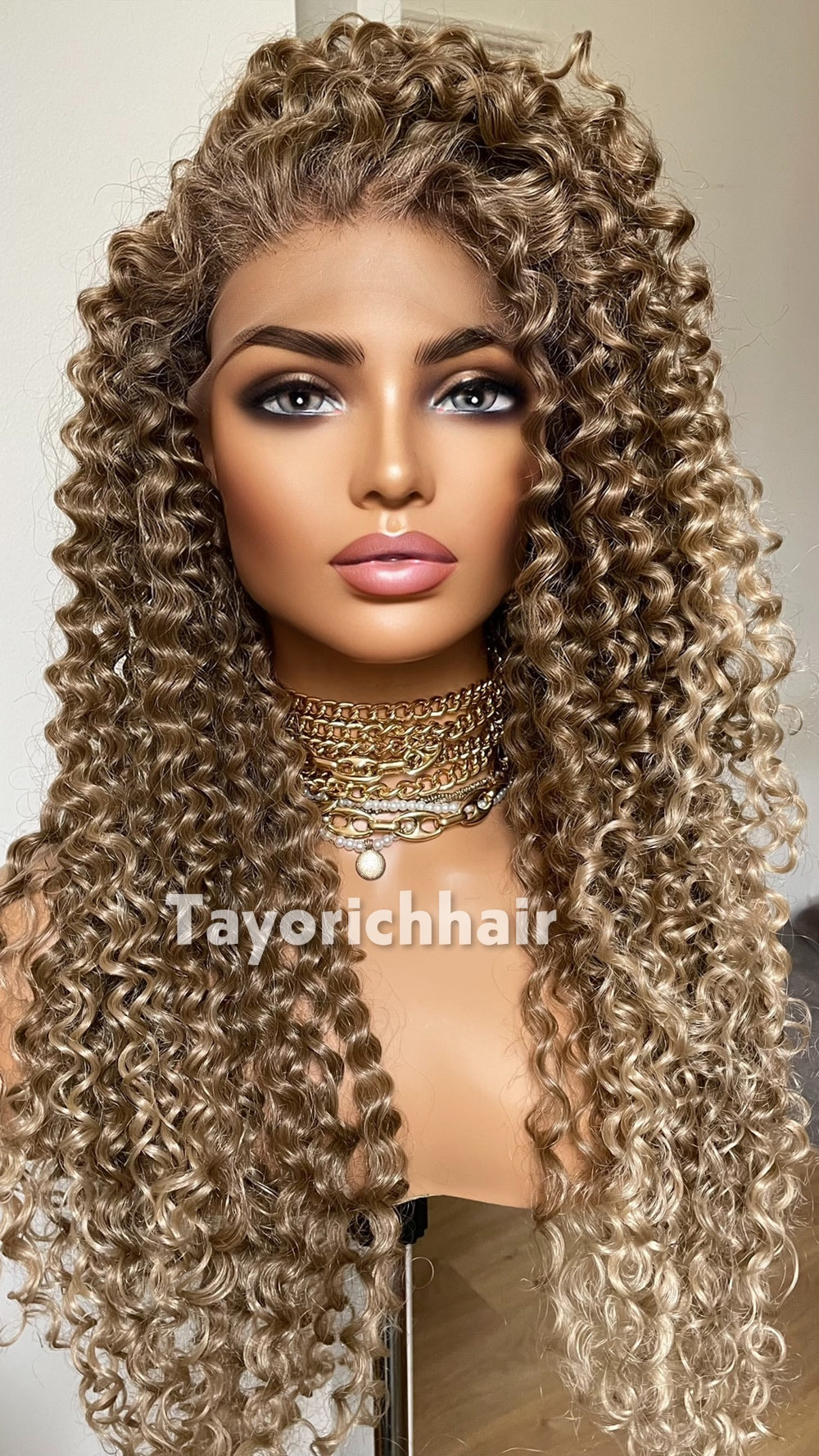 TayoRichHair | 24" Natural Ash Blonde Deep Spiral Curl Lace Front Wig (13x6 Lace)