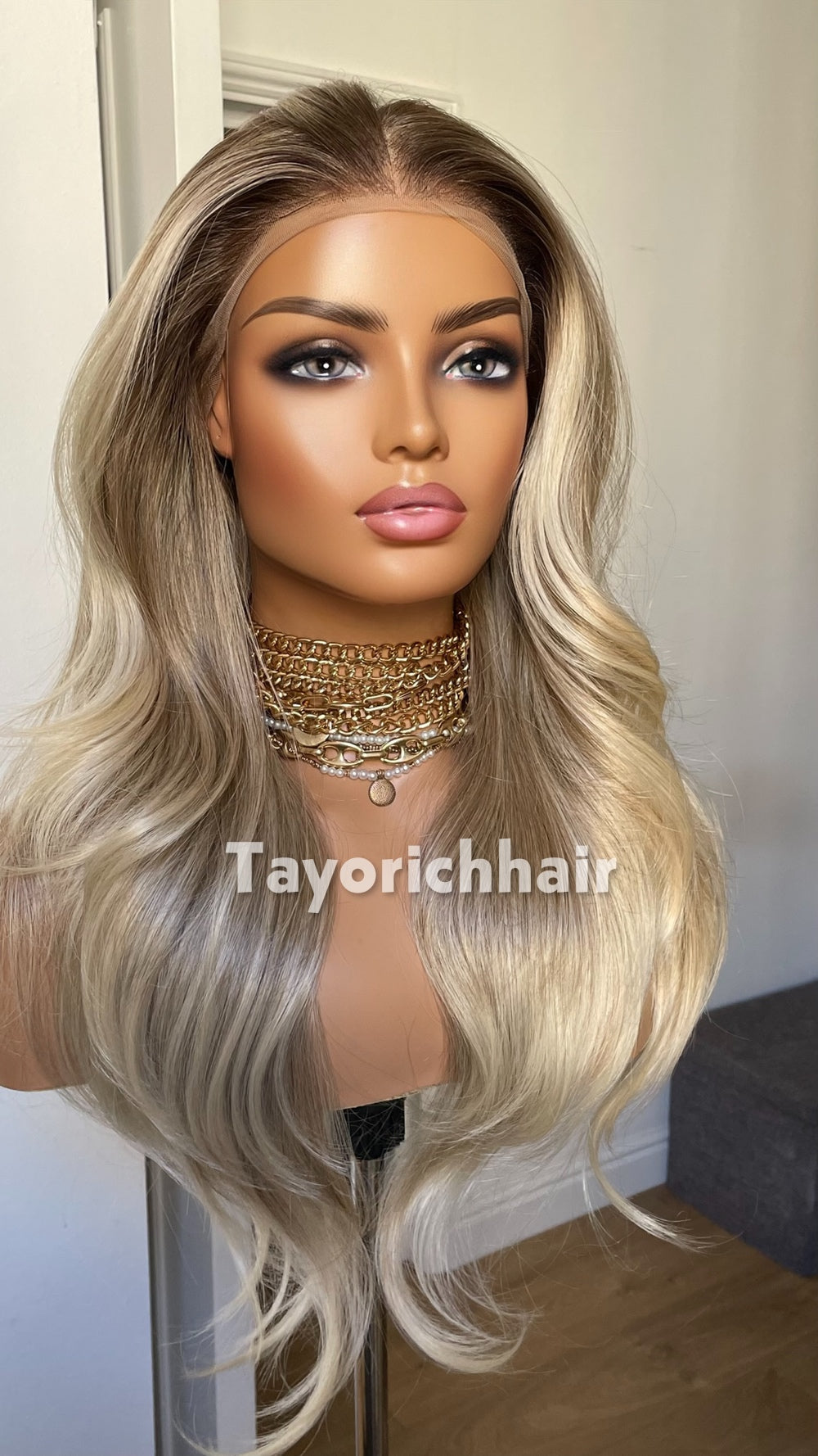 Medium Ash Blonde Wig with Soft Highlights | 22” Layered Wavy Lace Front Wig | Natural Looking Glueless Wig | Tayorichhair