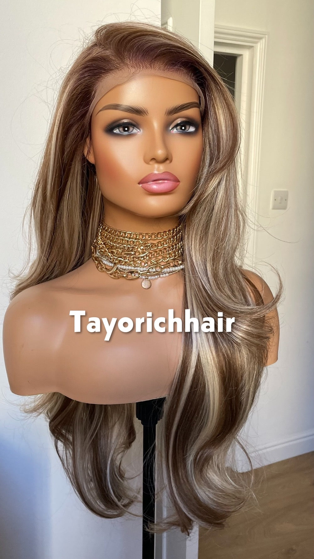 Mixed Blonde And Brown Lace Front Wig; Layered 24 Inch, Pre Plucked Hairline