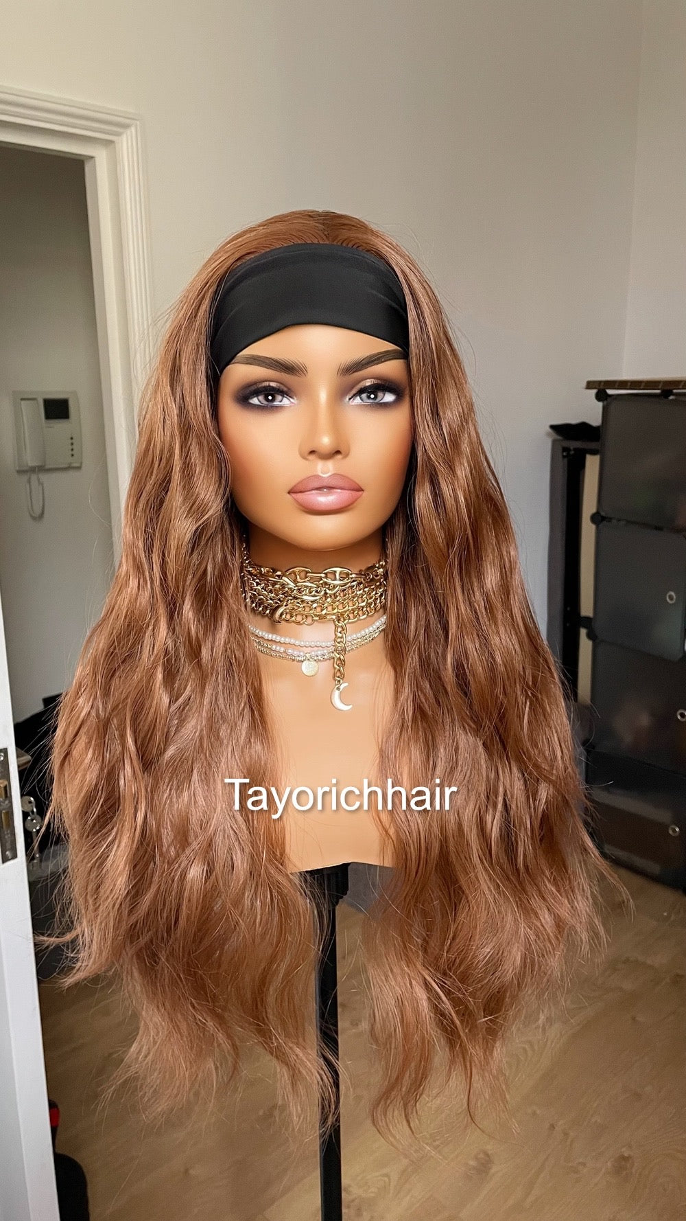 Auburn Ponytail Headbang Synthetic Wig/ No Lace Wig/ Auburn Brown Updo Heat Safe Synthetic Wig For Women/ Auburn Wavy Hair Wig