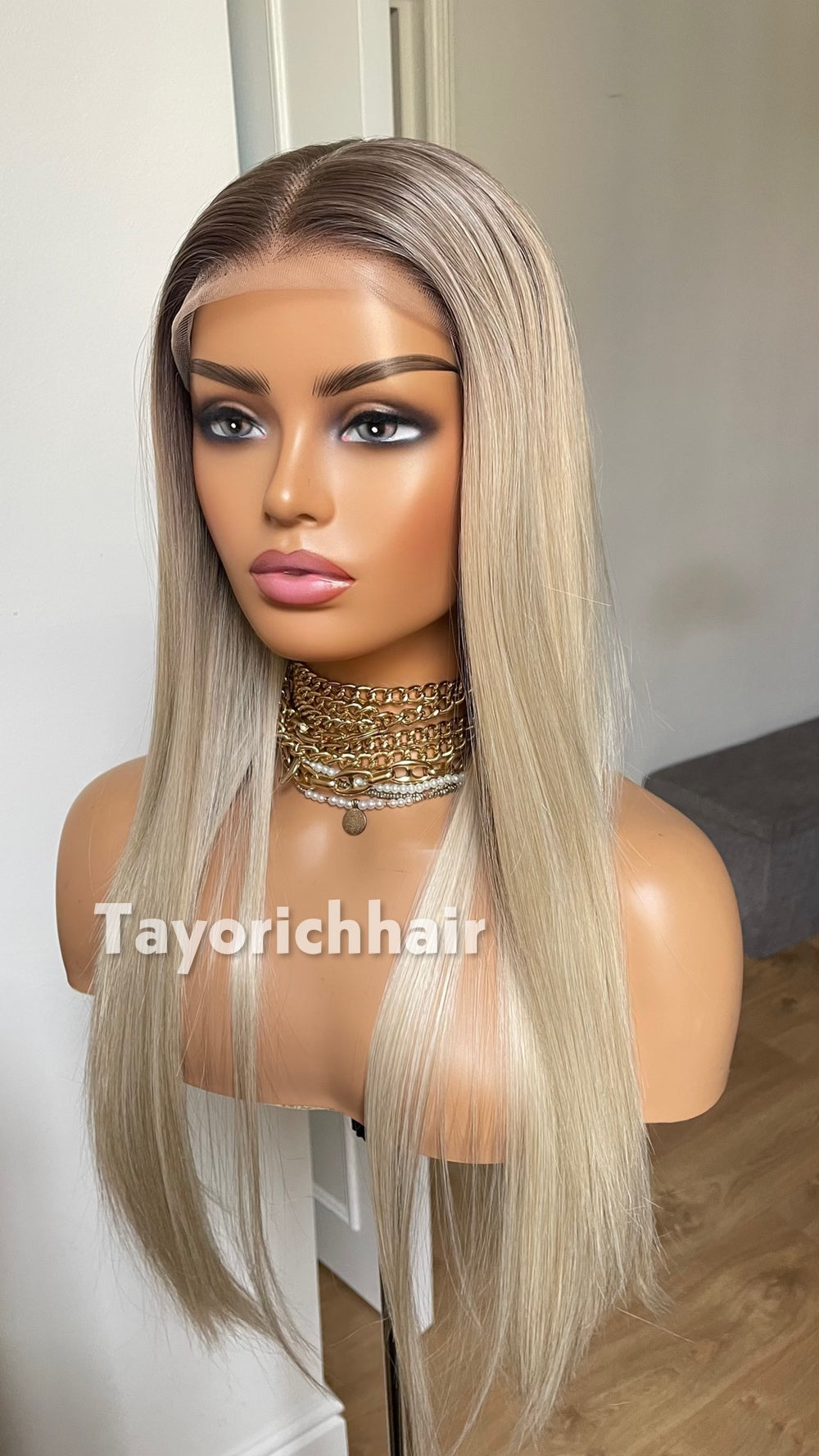 Ombre Glueless Blonde Wig; Long Straight Hair