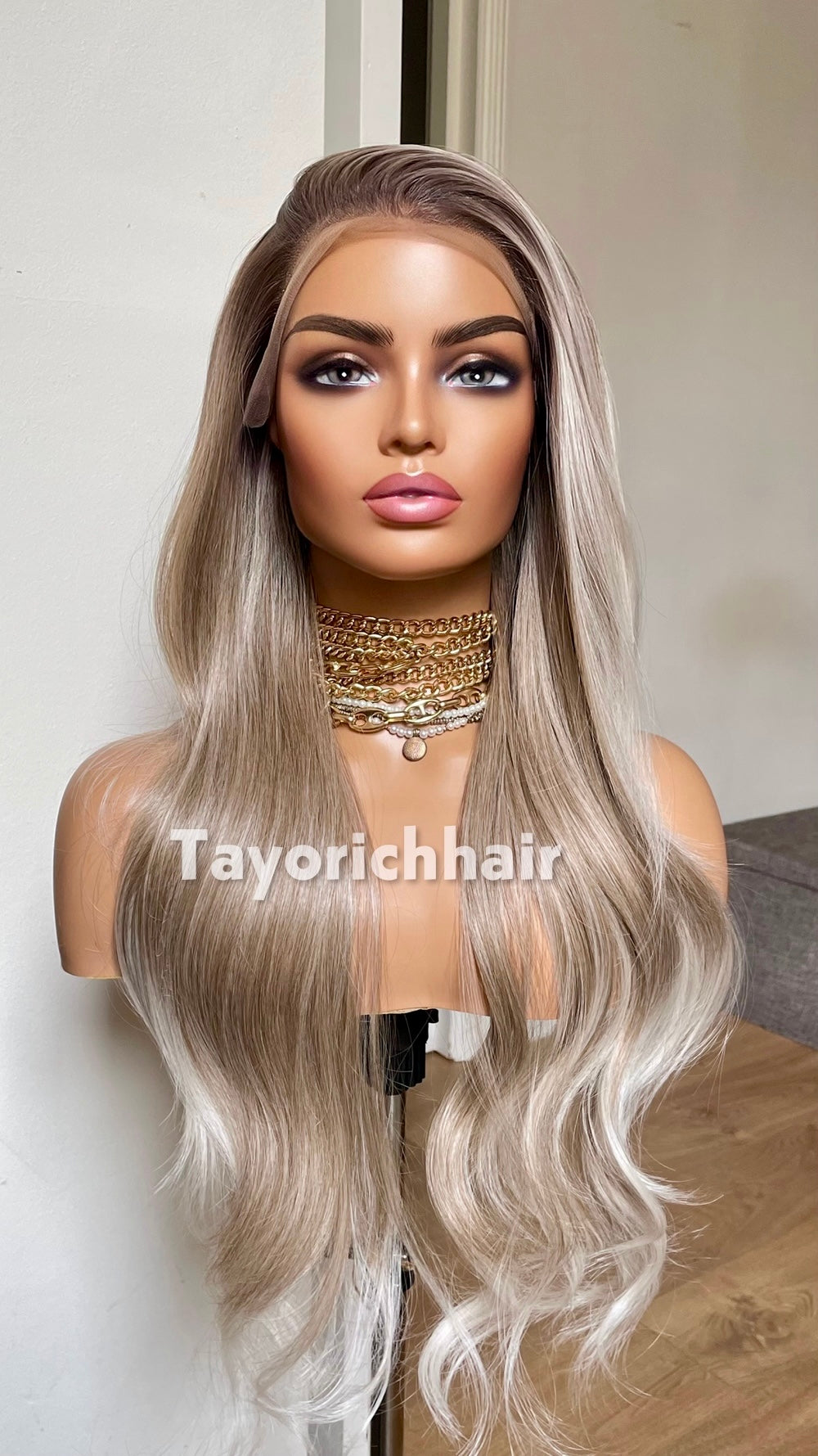 Dark Ash Blonde Wig With Highlights; Heat Safe Synthetic