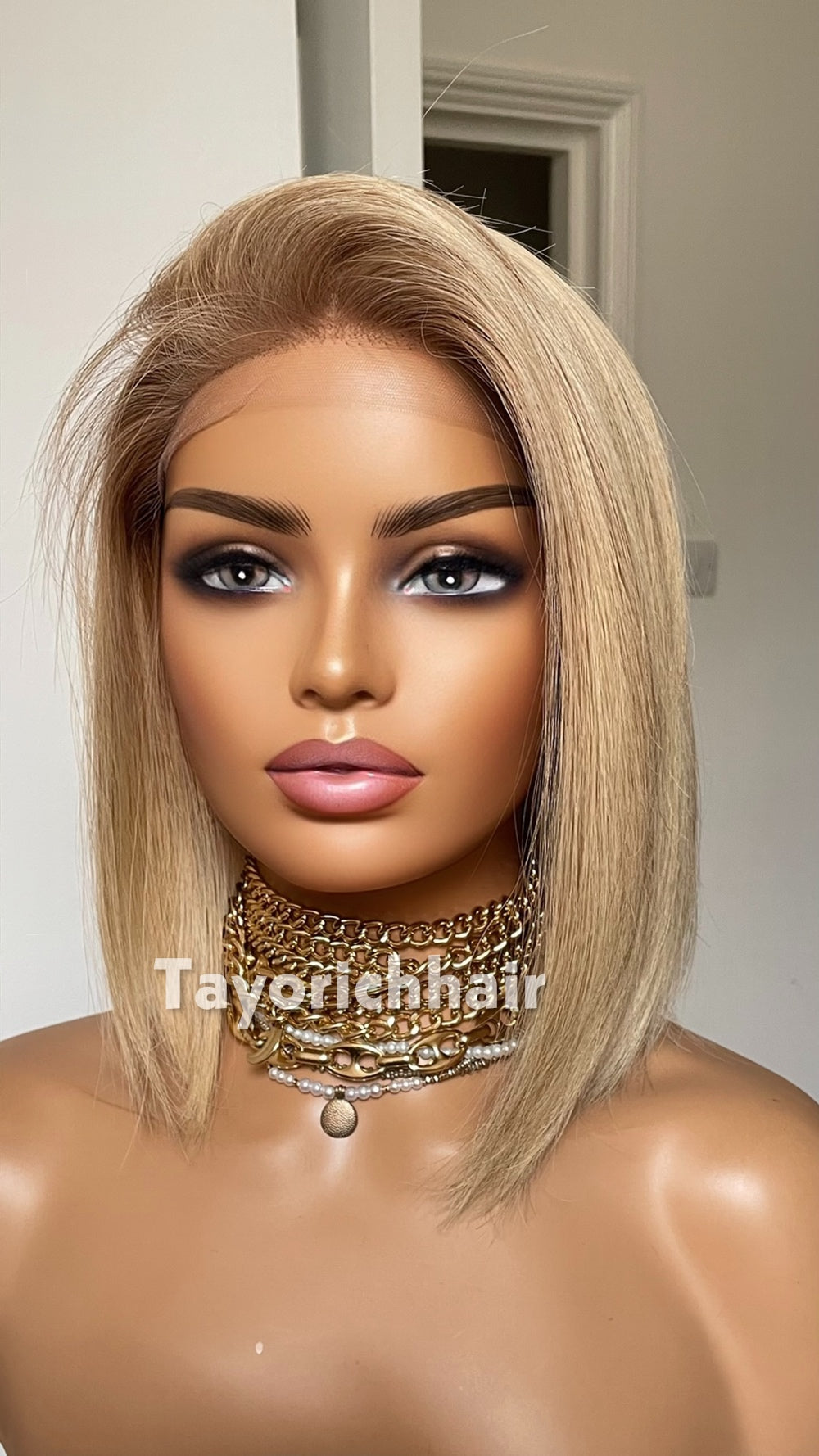 Glueless 12 Inch Blonde Bob Human Hair Wig - 150% Density, Silk Top European Virgin Hair