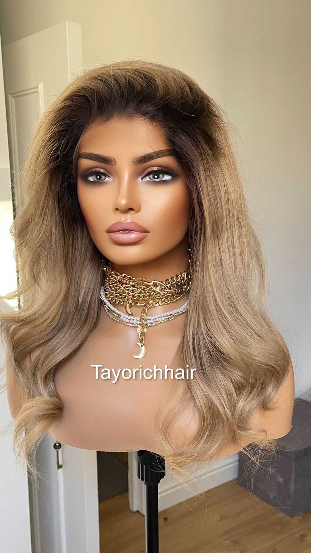 Dark Ash Blonde Short Real Hair With Dark Roots/ 13x4 HD Lace Front Wavy Real Hair Wig/ Small Cap/ Real Hair Wig/Daily Wear Wig For Women