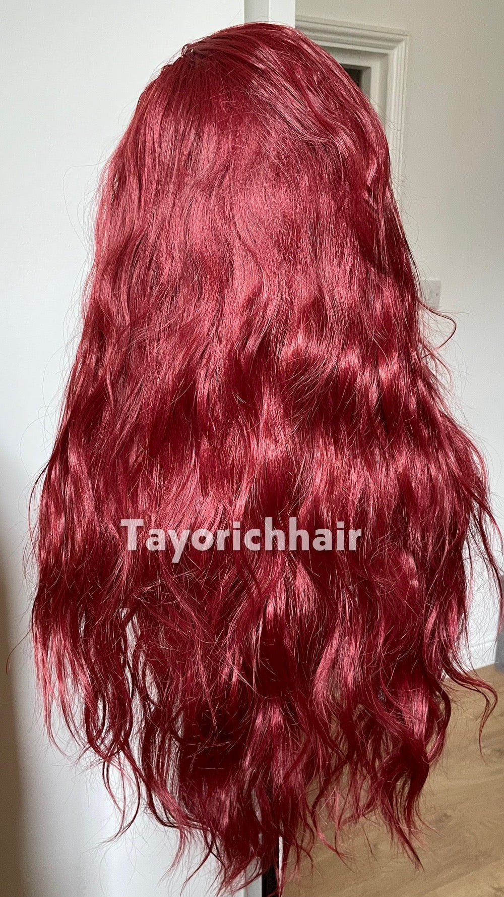 Deep Red Ponytail Wig: Heat-Friendly Synthetic Hair, 22-Inch Layered Waves