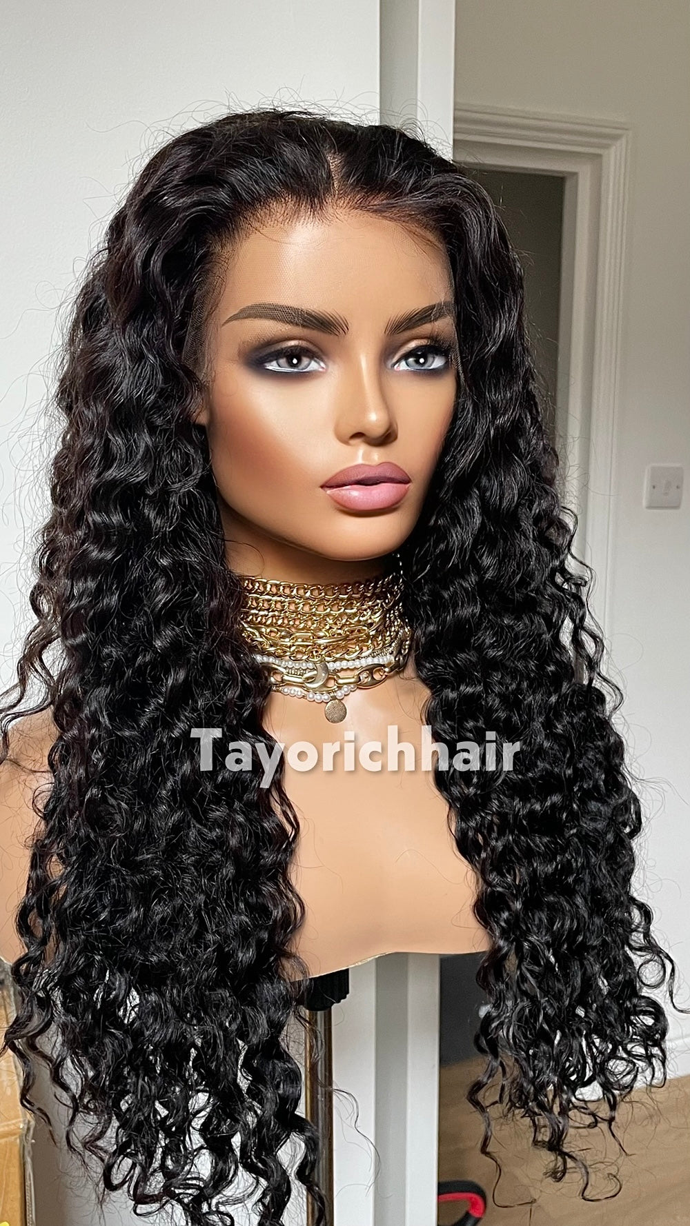 TayoRichHair 13x6 HD Lace Front Exotic Deep Curl Wig – 100% Soft Human Hair (24 Inch, 180% Density, Color 1B, Small/Medium Cap, Firm Hold Glueless Fit)