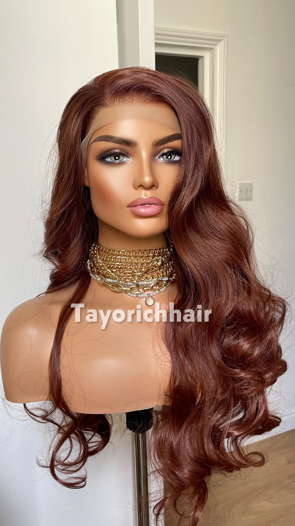 Reddish Brown Lace Front Wig | 24” Bouncy Waves | 13x6 Lace| Tayorichhair
