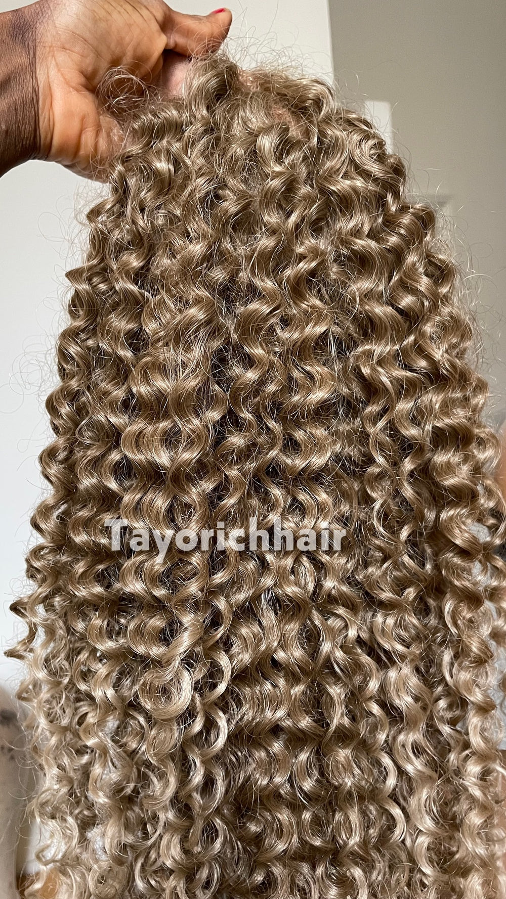 TayoRichHair | 24" Natural Ash Blonde Deep Spiral Curl Lace Front Wig (13x6 Lace)