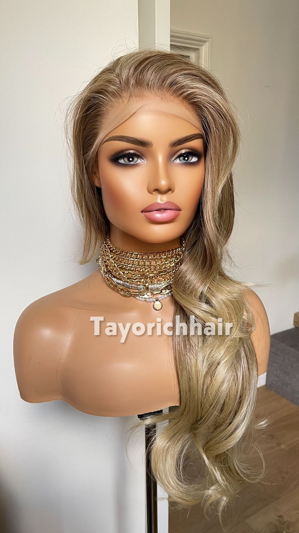 Ash Blonde Heat Safe Synthetic Lace Front Wig | 24” Layered | 13x6 Transparent Lace | Glueless | Tayorichhair