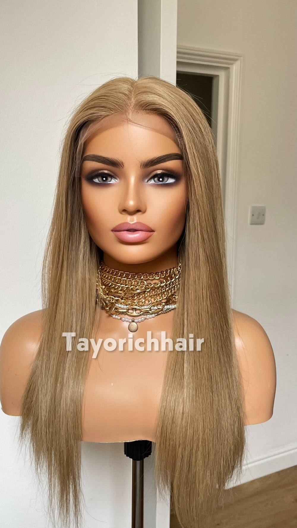 Golden Ash Blonde Human Hair Wig | 18” Straight