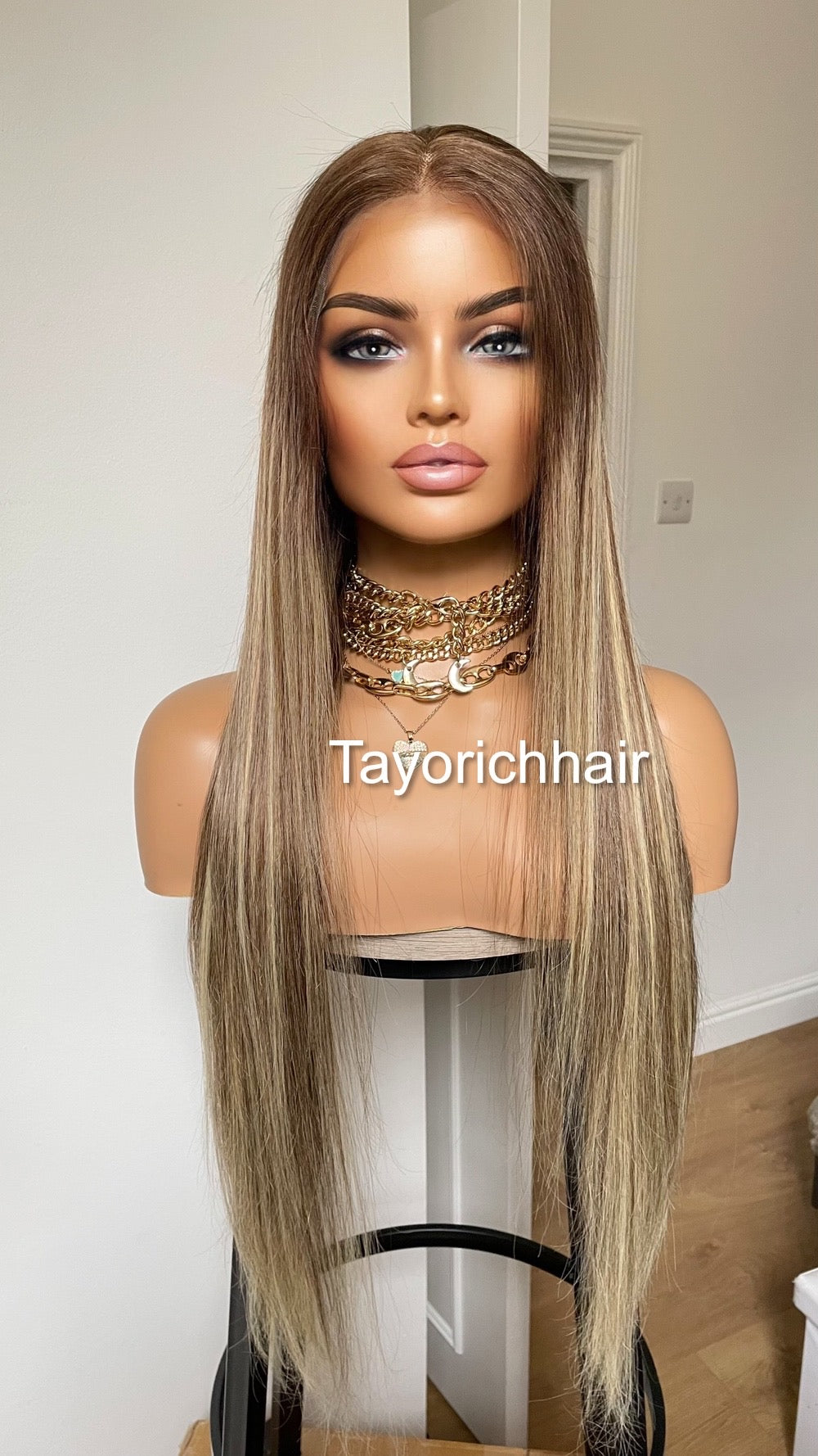 Ombre Balayage Brazilian Human Hair Wig•13x4 HD Lace Wig•Dark Brown Roots 26 Inches Long Straight Hair Wig•Ready To Ship Wig For Hairloss