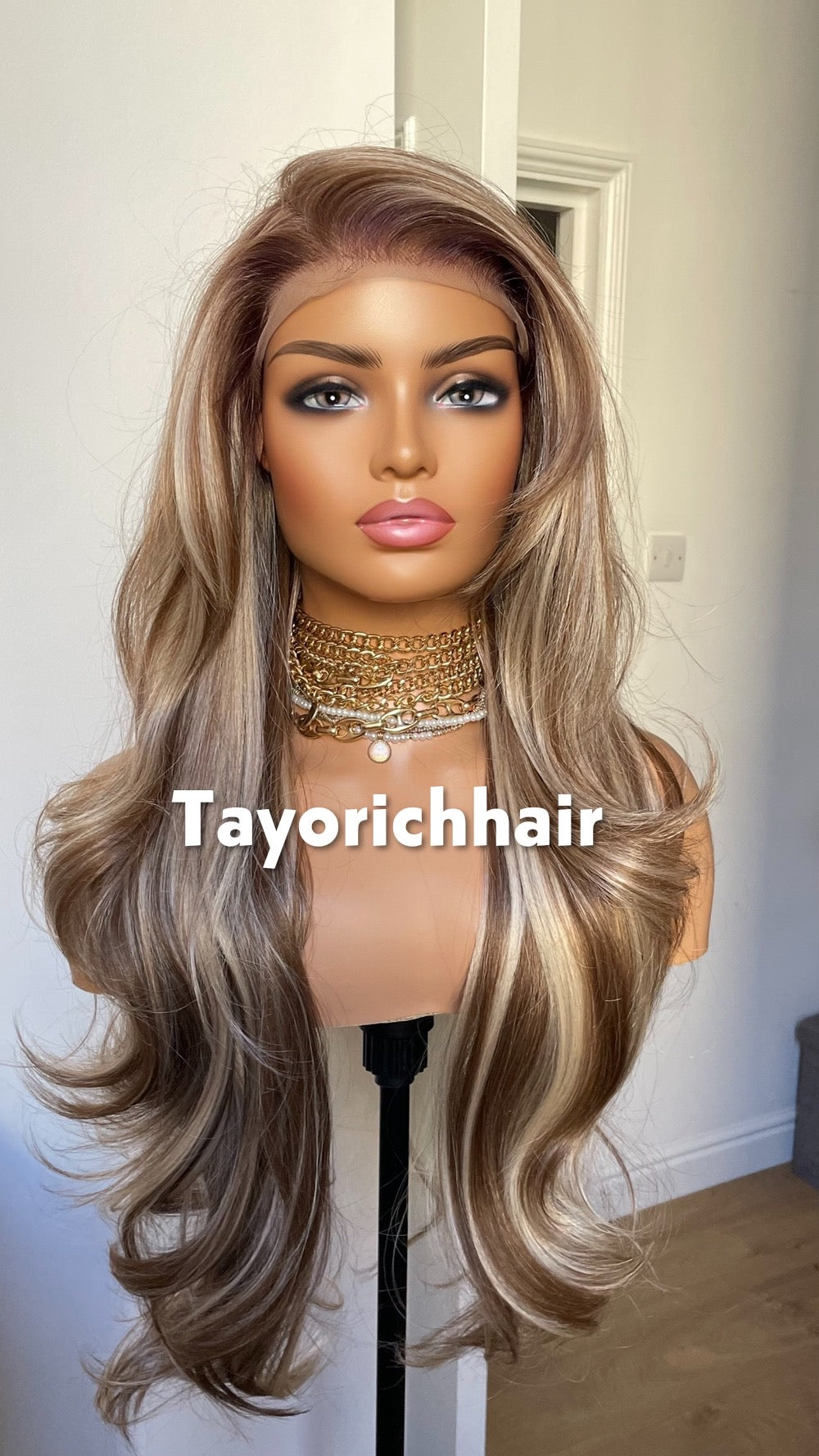 Mixed Blonde And Brown Lace Front Wig; Layered 24 Inch, Pre Plucked Hairline