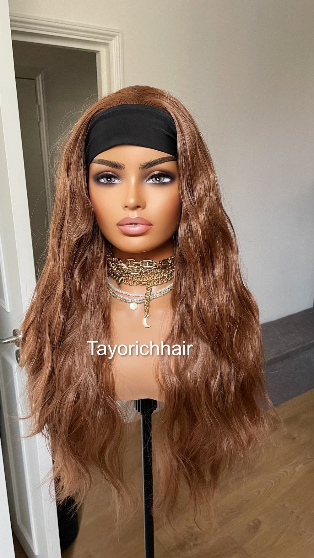 Auburn Ponytail Headbang Synthetic Wig/ No Lace Wig/ Auburn Brown Updo Heat Safe Synthetic Wig For Women/ Auburn Wavy Hair Wig