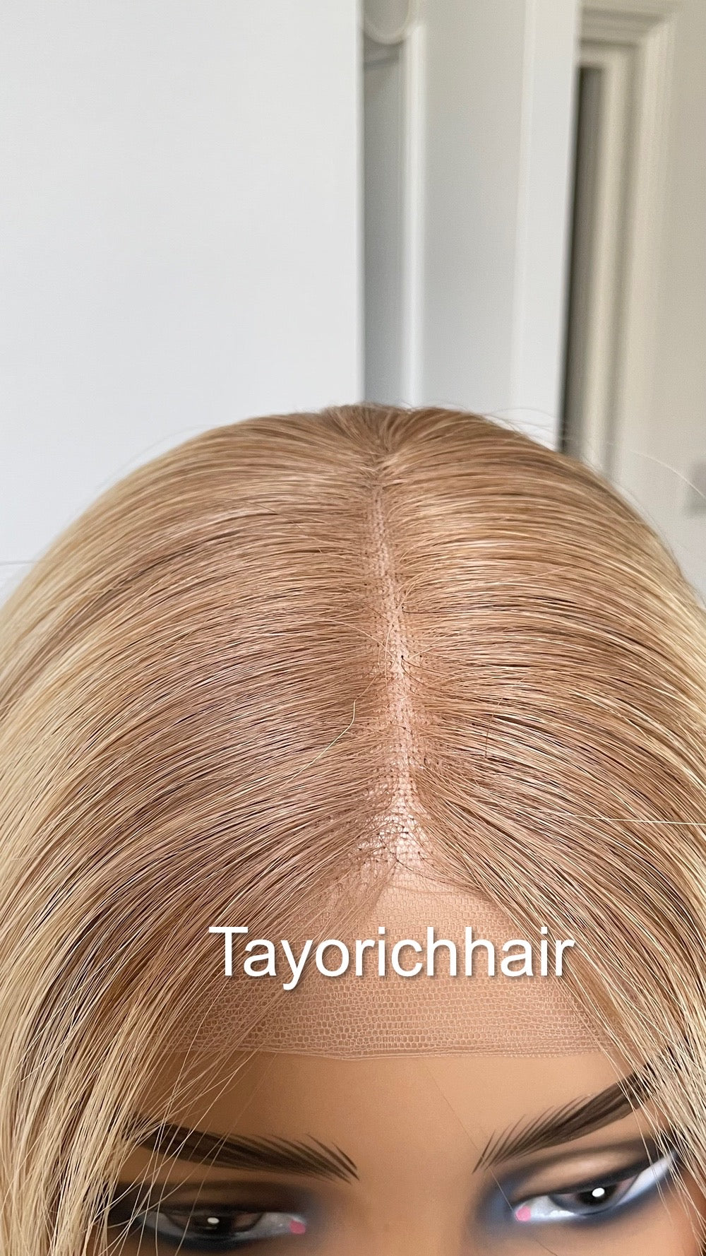 Bob Real Hair Wig/ Ash Blonde Front  Top Wig With Dark Brown Roots/ European Hair Wig