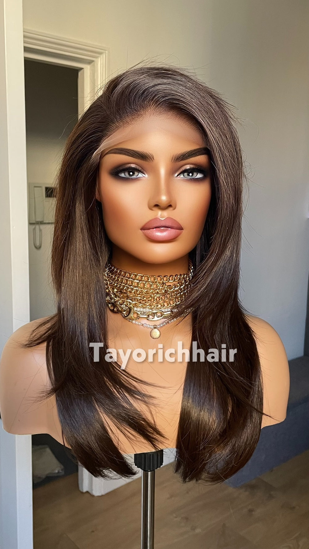 Dark Brown 18” Feathered Layer Wig | Lightweight Lace Front