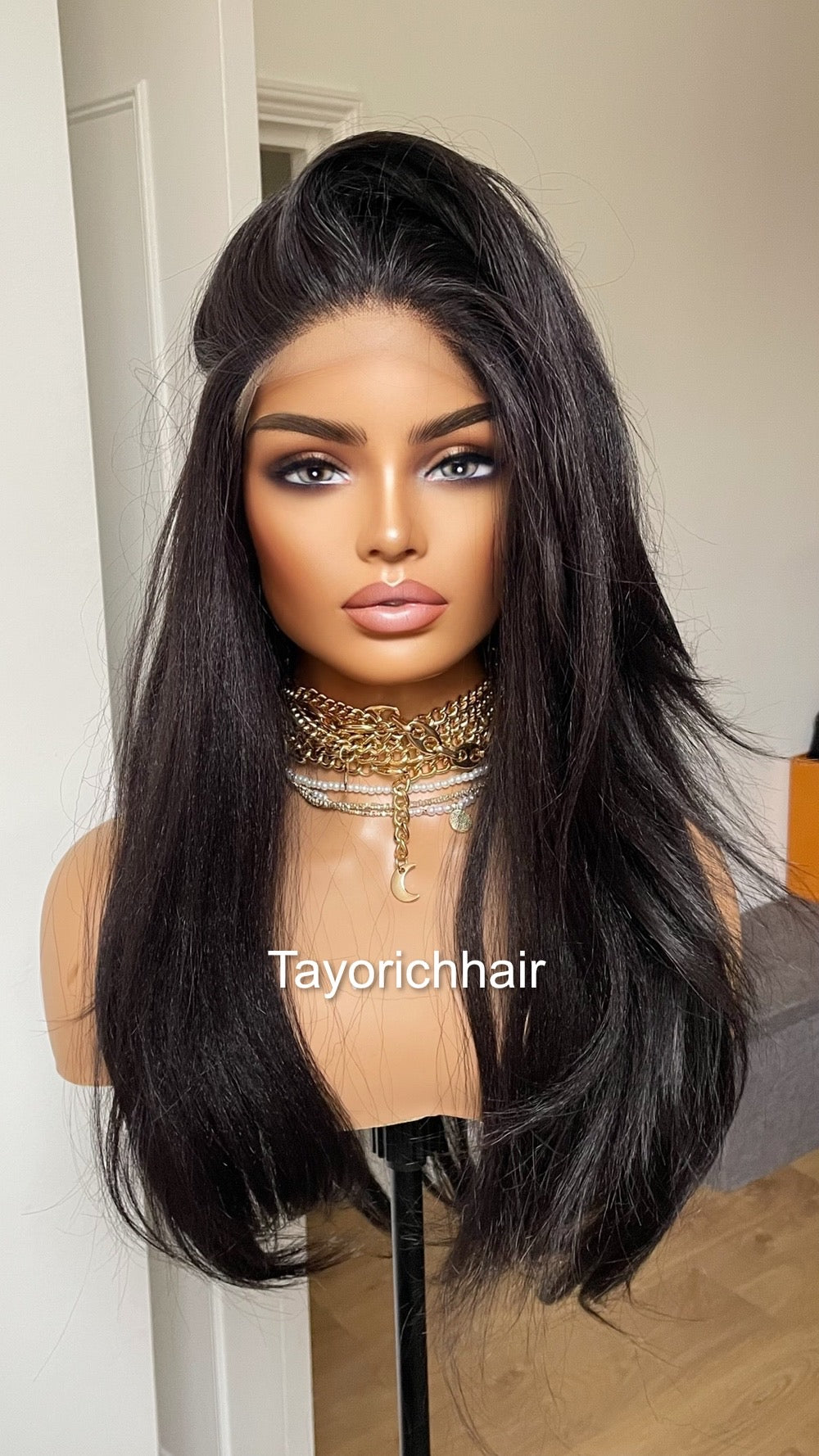 Jet Black Lace Front Wig For Women| Black Short Yaki Synthetic Wigs For Women| Daily Wig For Women| Party Wigs|Free Part Shoulder Length Wig
