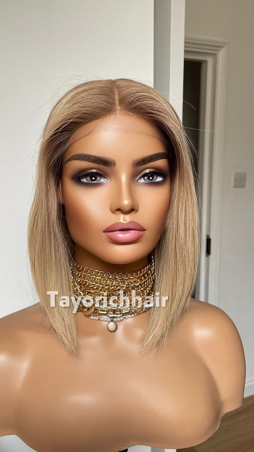 Glueless 12 Inch Blonde Bob Human Hair Wig - 150% Density, Silk Top European Virgin Hair
