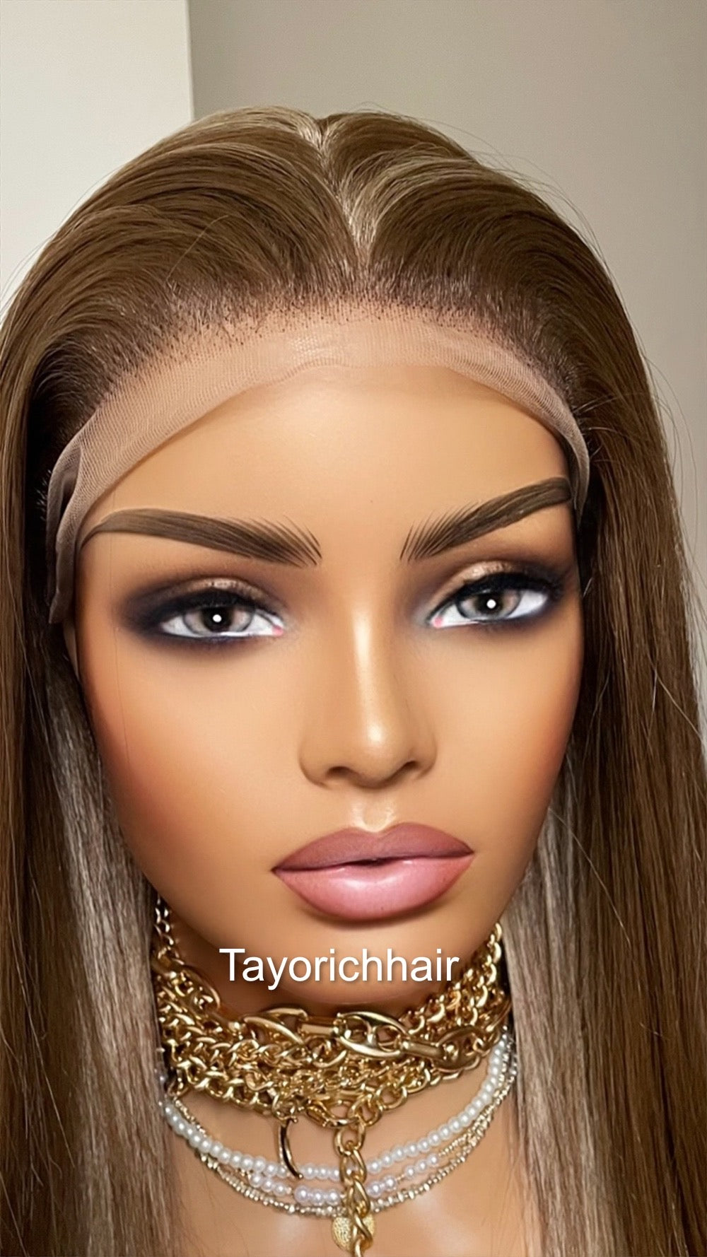 Dark Ash Brown Synthetic Lace Frontal Wig/13 by 6 Lace Frontal/Long Straight Lace Wig/Dark Ash Brown Wig With Mild Highlights/Tayorichhair